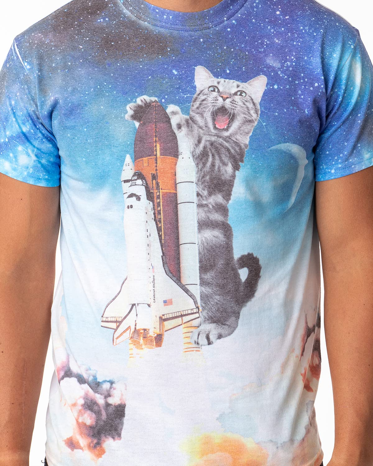 Space Kitty Men's Catstronaut Space Shuttle Blast Off Graphic T-Shirt - Funny Astronaut Cat Design for Sci-Fi Fans & Space Enthusiasts | Perfect for Casual Wear, Cosplay & Gift Giving