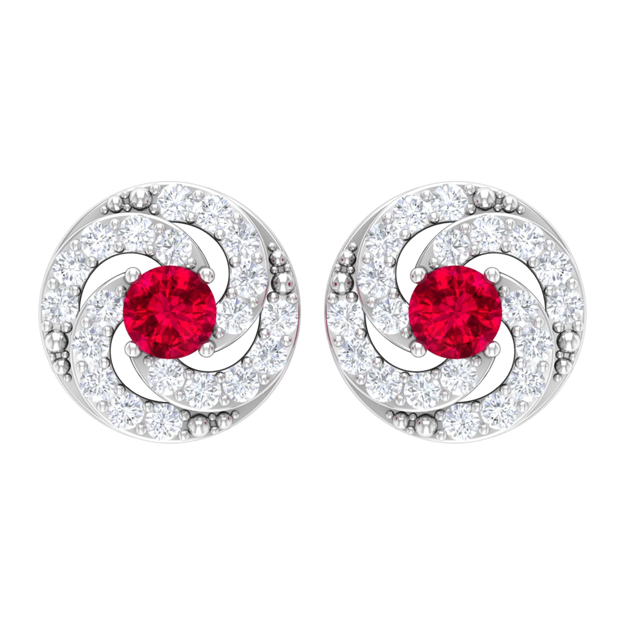 1/2 CT Ruby and Diamond Stud Earrings for Women - 14K Solid Gold Swirl Design, July Birthstone Jewelry - Perfect for Gifts, Anniversaries, and Special Occasions