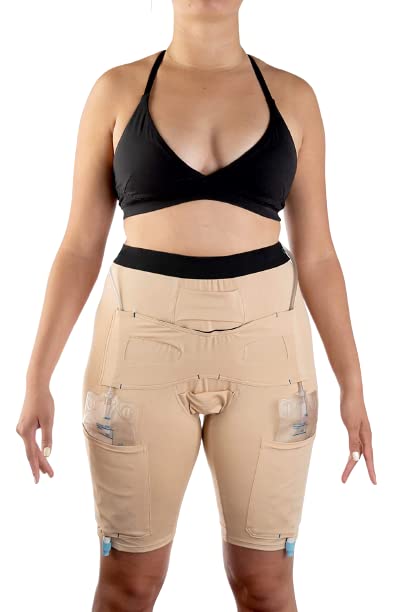 **Cathwear Catheter Leg Bag Underwear for Men & Women - Medicare Approved Leg Bag Holder, Compatible with Foley, Nephrostomy, Suprapubic & Biliary Catheters - Holds 2 x 600ml Leg Bags - Beige XX-Large - Ideal for Daily Use, Travel & Post-Surgery Care**