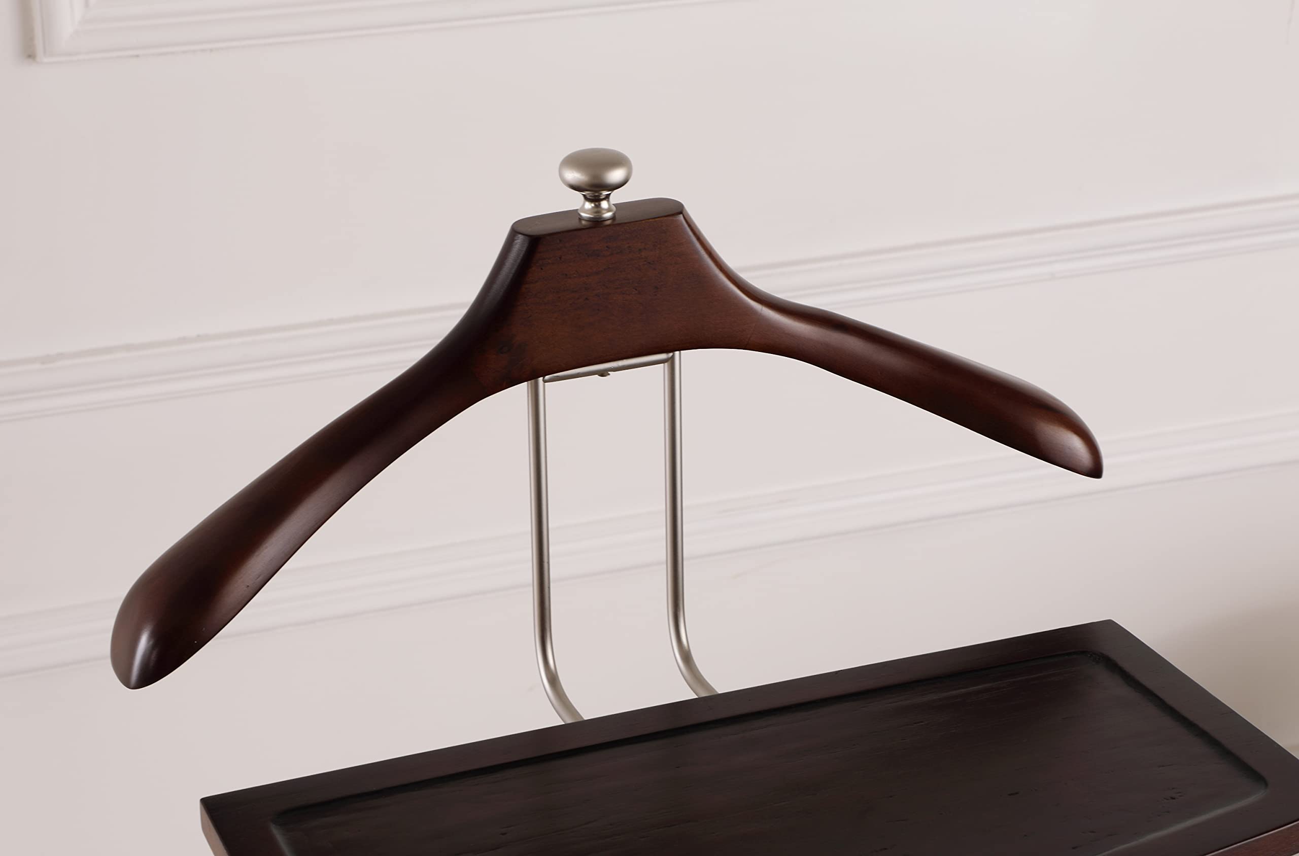 Proman Products Kingston III Valet Stand with Drawer - Wooden Coat Rack with Contour Hanger, Trouser Bar, Tie & Belt Hooks & Shoe Rack - VL36260 - Perfect for Bedroom, Entryway & Closet Organization