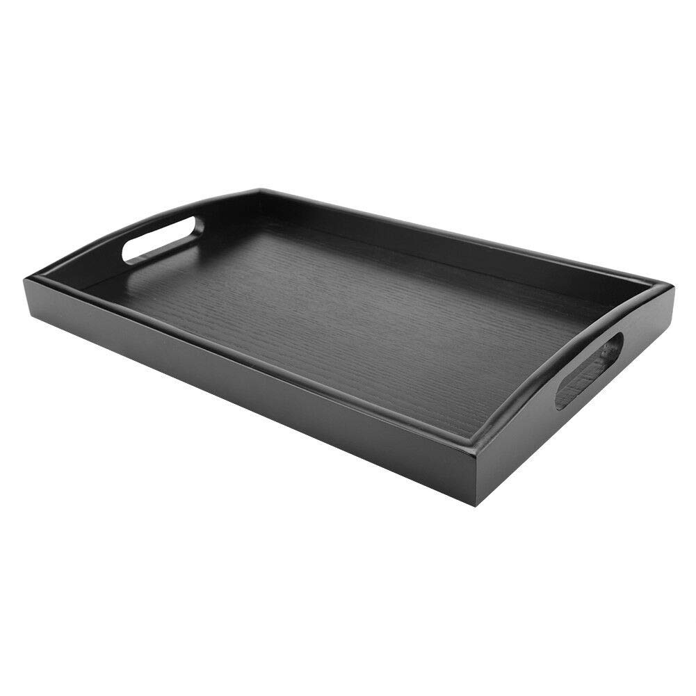 VALINK Large Black Wooden Serving Tray with Handles - 18