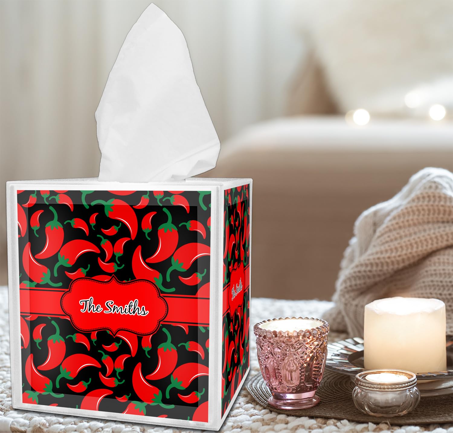 Custom Chili Peppers Tissue Box Cover - Handmade Decorative Home Accessory for Kitchen, Bathroom, or Living Room - Perfect Gift for Spicy Food Lovers