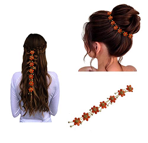 Small Flower Hair Pins for Women & Girls - 1718 Orange Braid Hair Accessories | Hair Flare Vein for Weddings, Parties & Everyday Styling