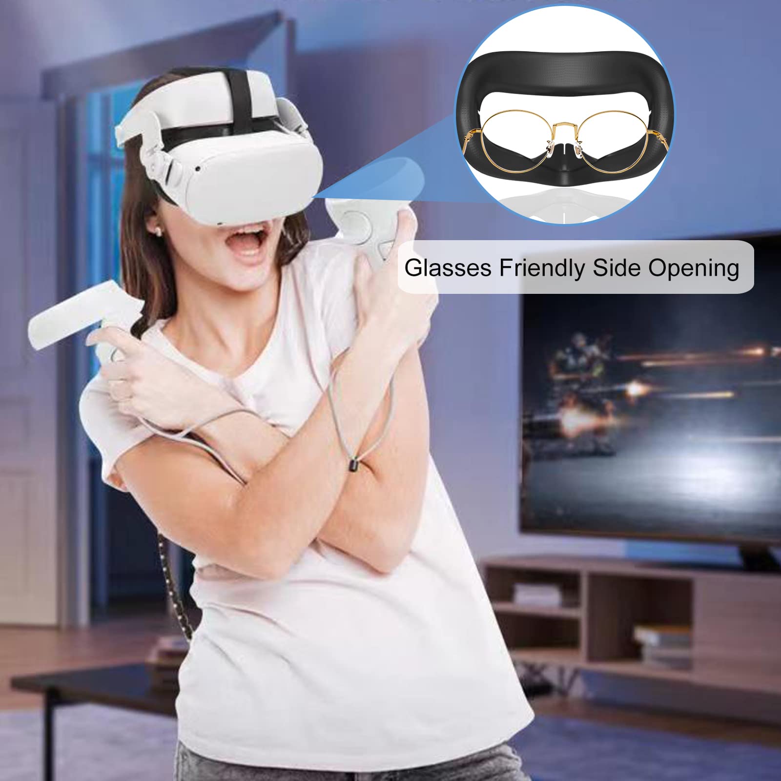 SUPERUS Comfortable Head Strap & Anti-Sweat Silicone Face Cover for Oculus Quest 2/Meta Quest 2 VR Headset Accessories - Enhanced Padding for Long Gaming Sessions, Workouts & Virtual Reality Experiences (Black)