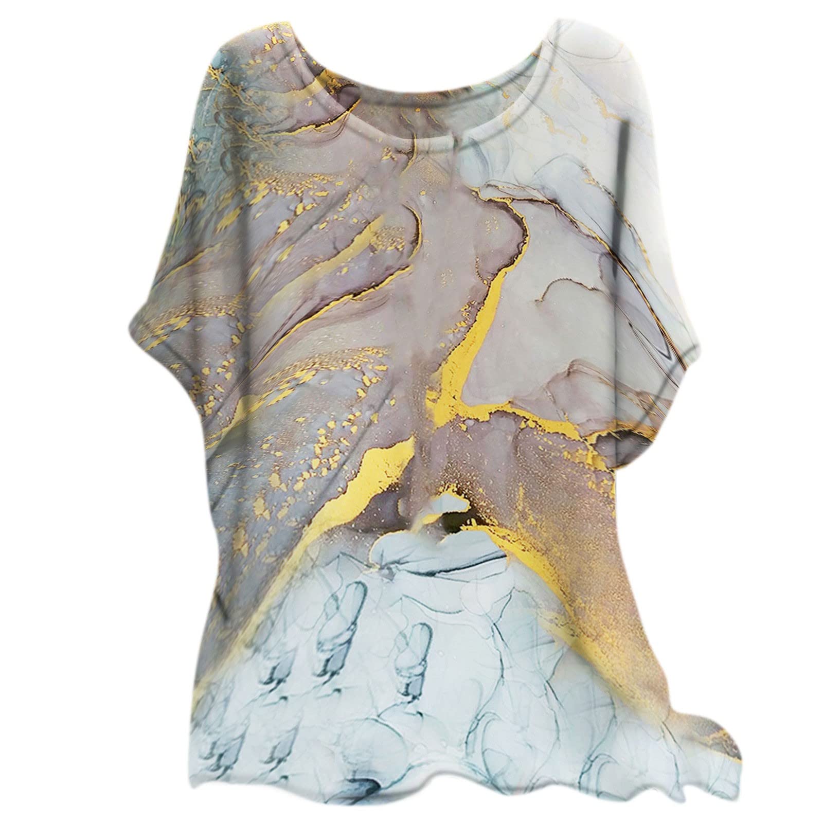 Women's Loose Cotton Linen Batwing Sleeve Floral Print Blouse - Crewneck Slim Tunic Top for Casual Wear & Summer Outfits