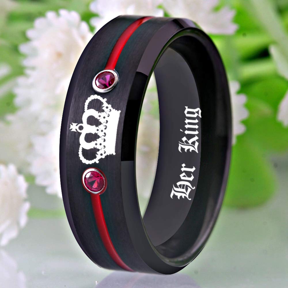 Custom Engraved His & Hers Tungsten Carbide Wedding Bands - King and Queen Matching Couple Rings with CZ Stones | Anniversary, Promise, Engagement Rings for Him & Her | Perfect for Weddings, Vows, and Romantic Gifts