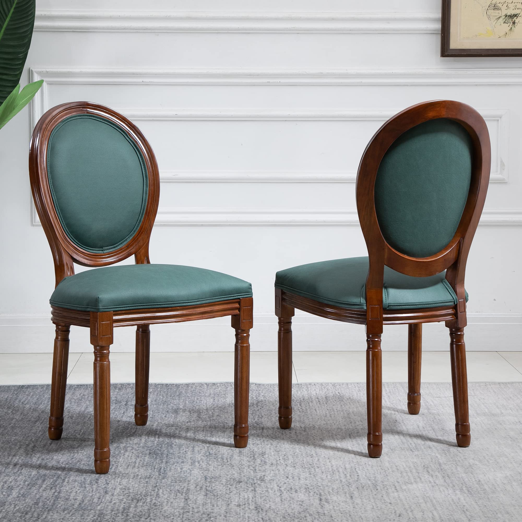 Nrizc French Dining Chairs Set of 2 - Farmhouse Style Round Back Kitchen Chairs with Solid Walnut Wood Legs, Oval Side Chairs for Dining Room, Bedroom or Office | Perfect for Home Decor, Entertaining Guests & Cozy Meals