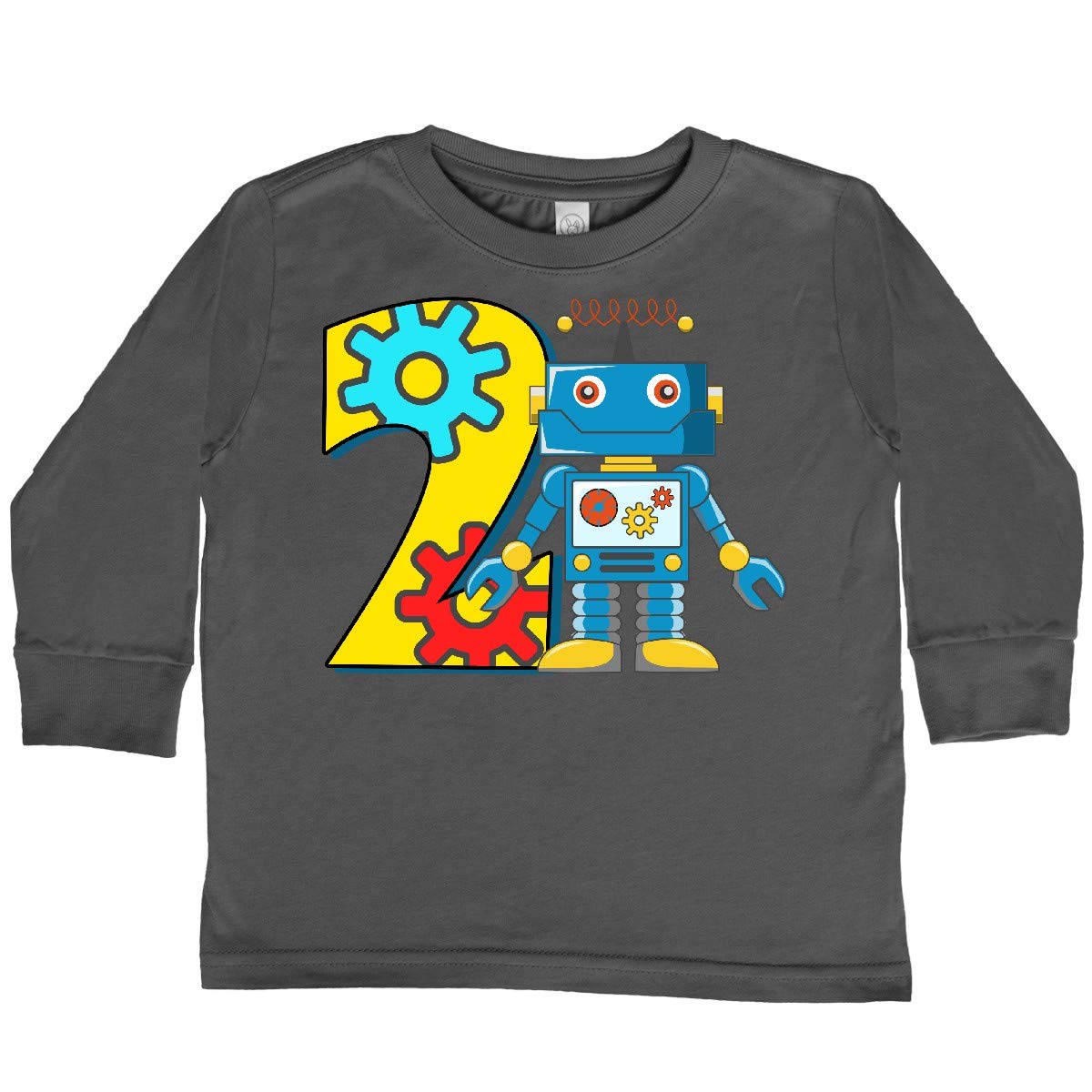 Inktastic 2nd Birthday Robot Toddler Long Sleeve T-Shirt - Cute Robot Design for Boys & Girls - Perfect for Birthday Parties, Playdates & Everyday Wear