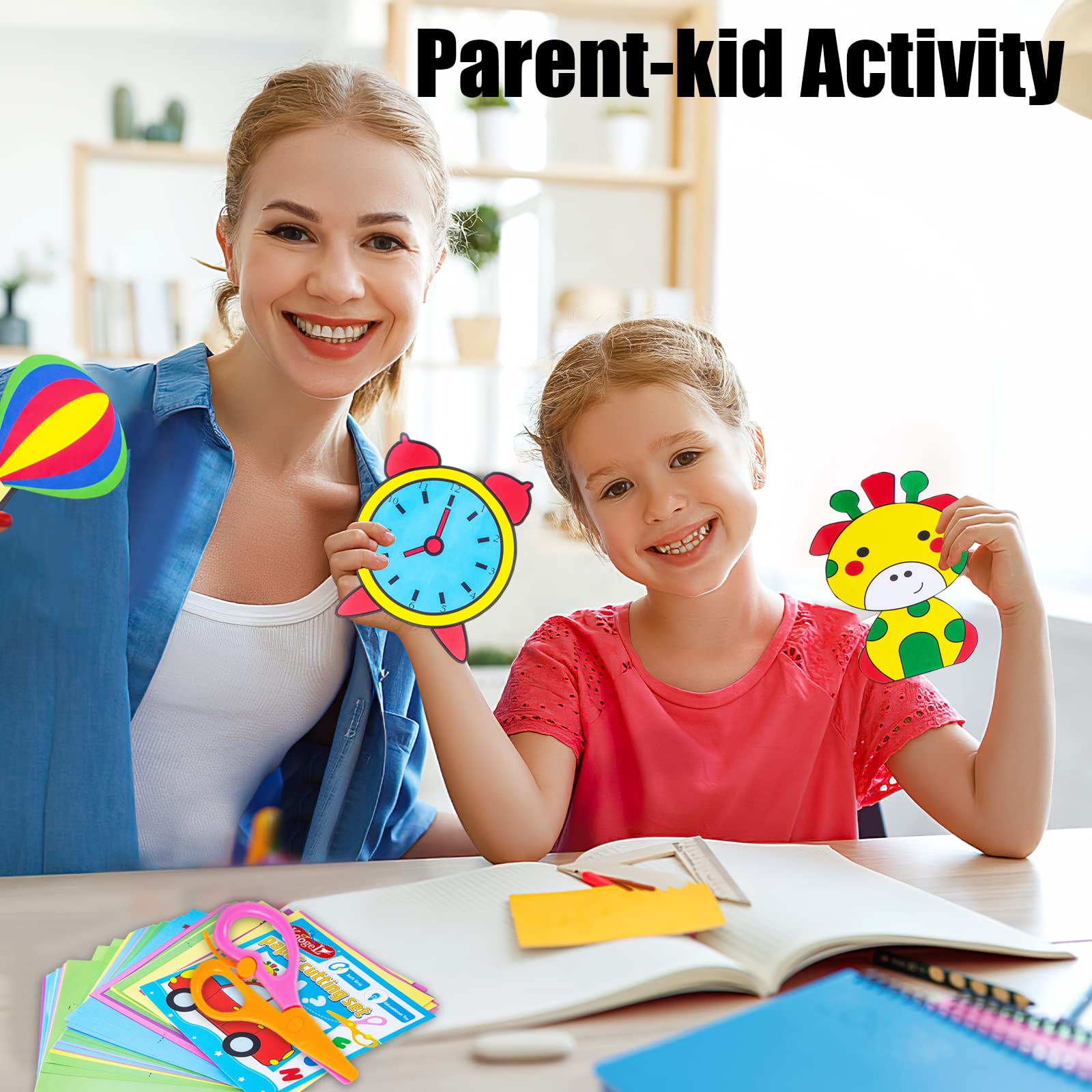 Koogel Kids Scissors Activity Book - 2 Safety Scissors & 120 Paper Sheets for Preschool Learning (Ages 3+) - Perfect for Early Childhood Development & Craft Time