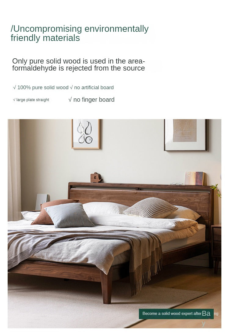 Premium Black Walnut Solid Wood Bed Frame - Queen Size, Natural Wood Grain, Sturdy & Durable - Perfect for Master Bedroom, Guest Room & Modern Farmhouse Decor