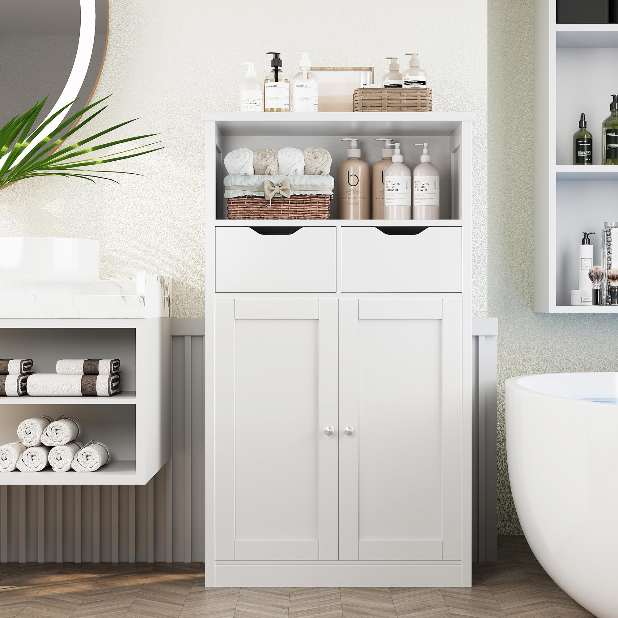 Shintenchi Storage Cabinet with Doors & Drawers - White for Bathroom, Kitchen & Living Room