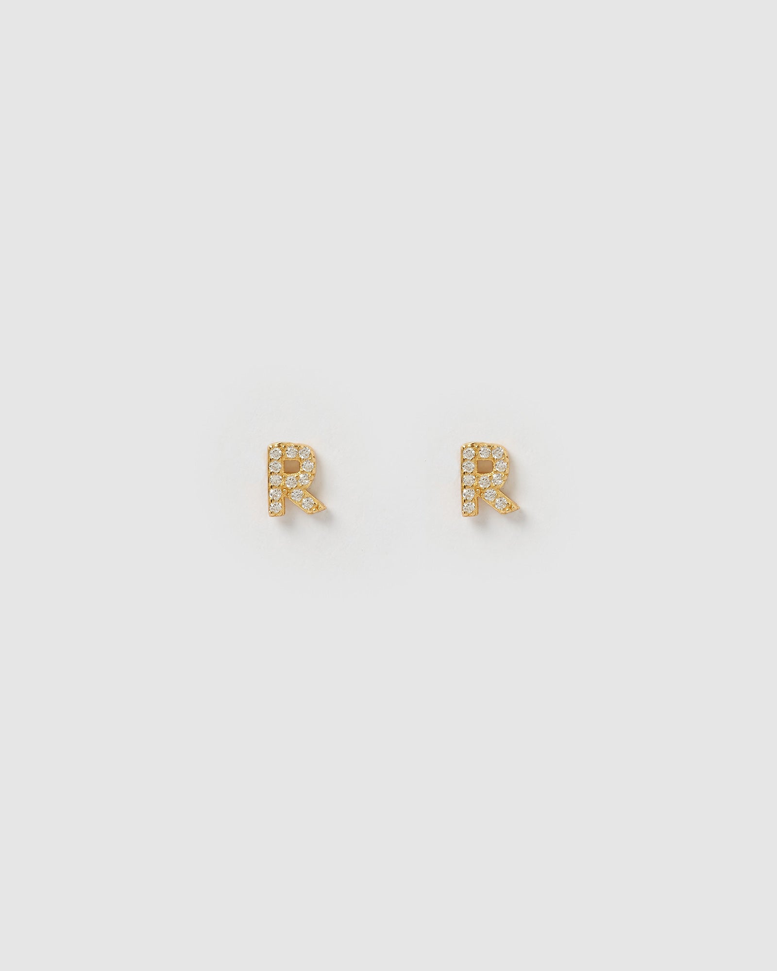 Izoa Gold Alphabet Mini Letter R Stud Earrings - Dainty Initial Jewelry for Women, Perfect for Everyday Wear & Gifts