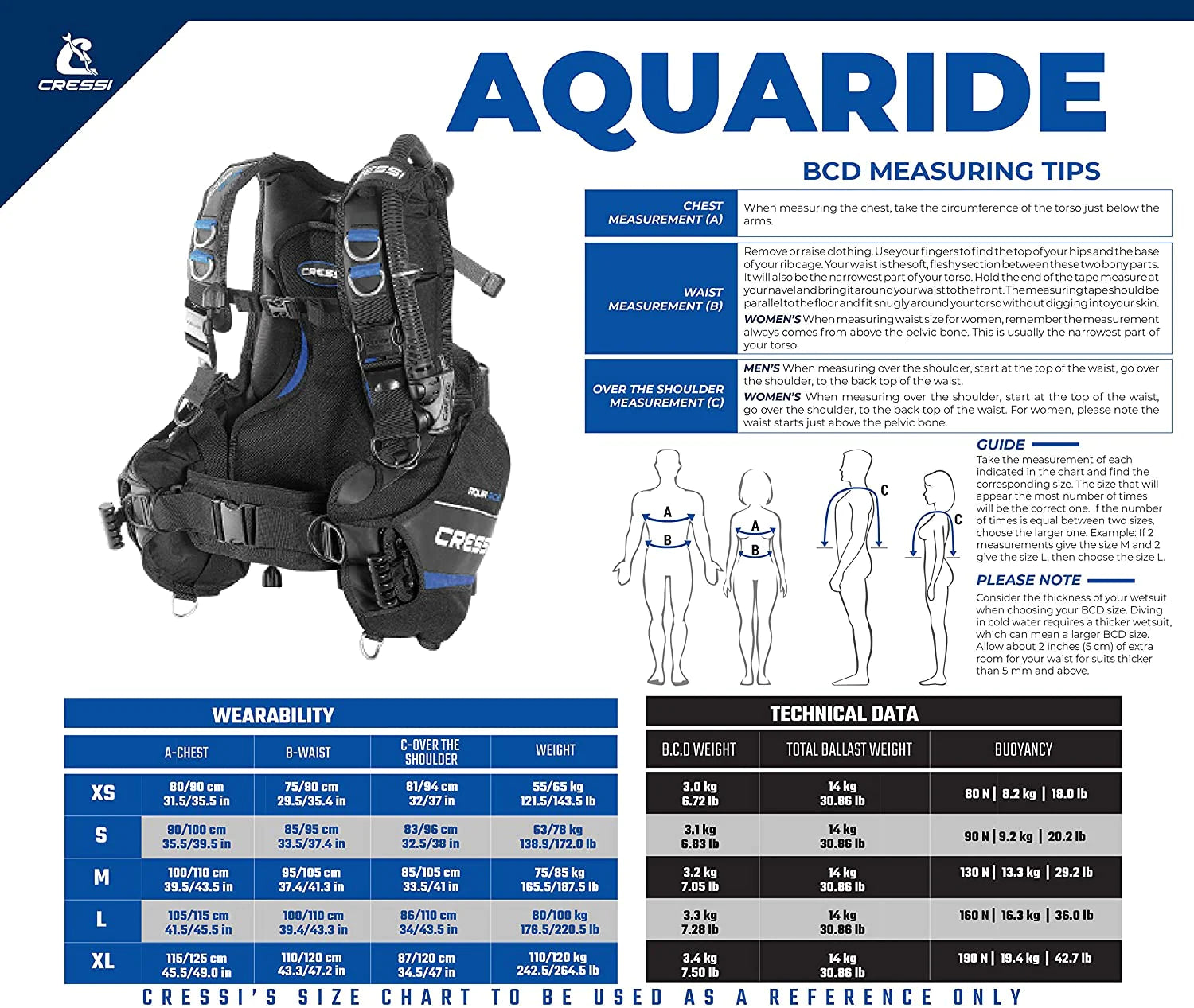 Cressi Aquaride BCD Scuba Diving Buoyancy Compensator - Blue - Perfect for Recreational & Professional Divers | Ocean, Pool & Boat Diving Gear