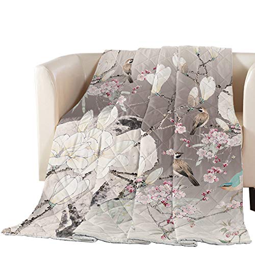 Libaoge Quilted King Size Bedspread - Elegant Chinese Floral Bird Pattern, Premium Soft Cotton Filled Coverlet for Bed, Couch & Sofa | Perfect for Home Decor, Guest Room & Cozy Winter Nights