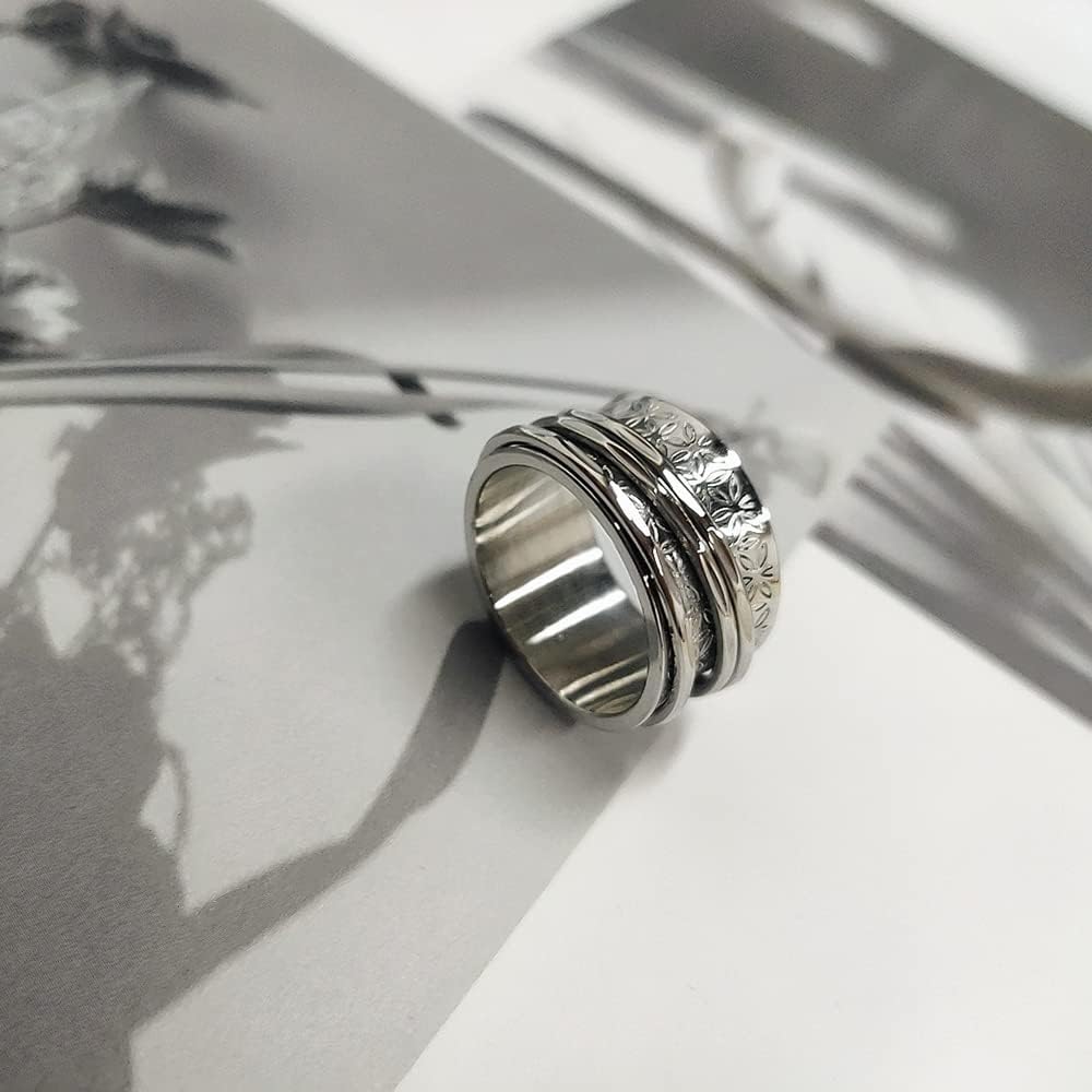 OIDIMS Stainless Steel Spinner Rings for Anxiety Relief - Rotating Fidget Rings for Women & Men, Stress Relief Jewelry, Couple Promise Rings, Valentine's Day Birthday Gifts - Perfect for ADHD, Anxiety & Everyday Wear