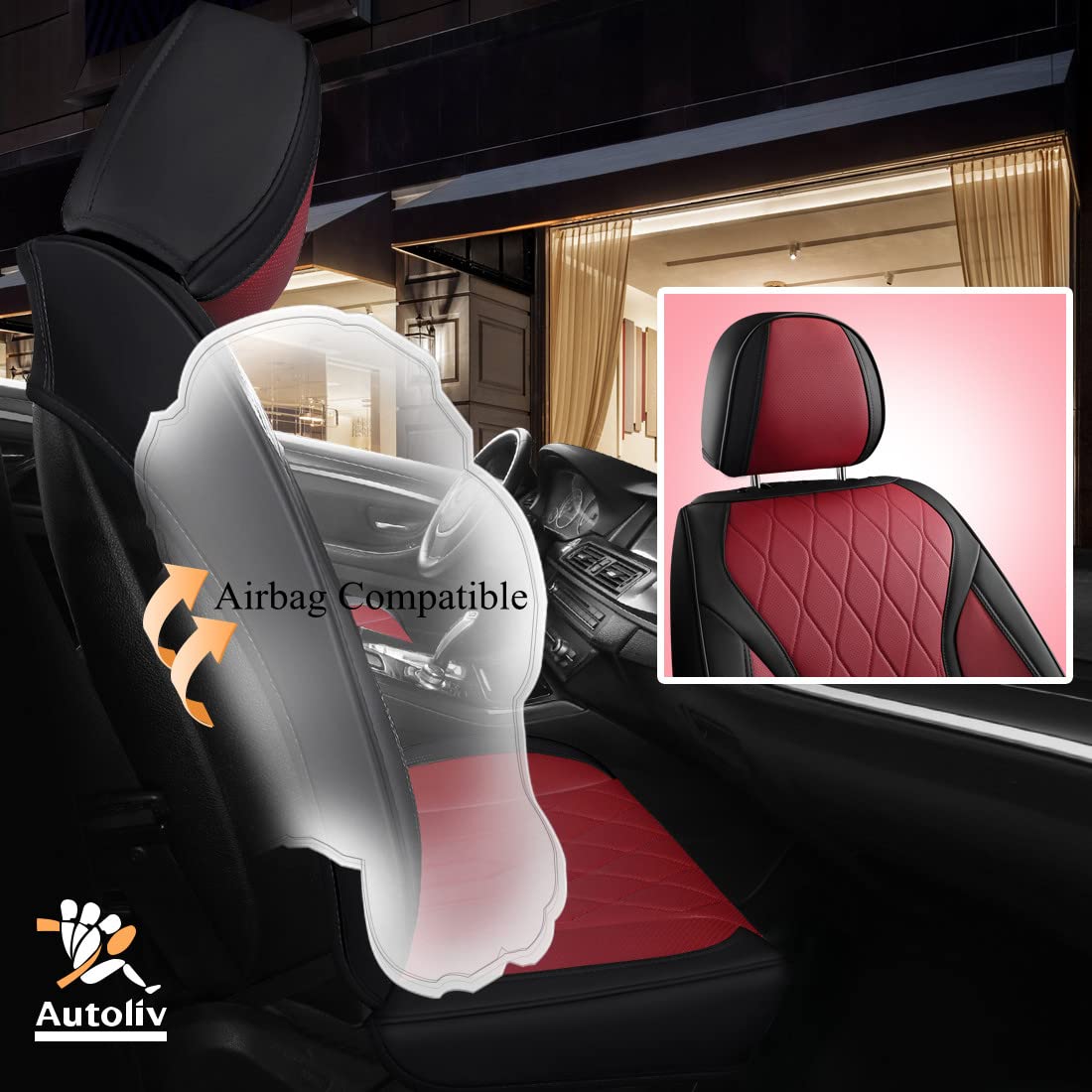 Breathable Red & Black Leather Car Seat Covers - Universal 13-Piece Set for Cars, Trucks, SUVs & Vans | Front & Rear Seat Protection | Durable & Comfortable for Daily Commute & Road Trips