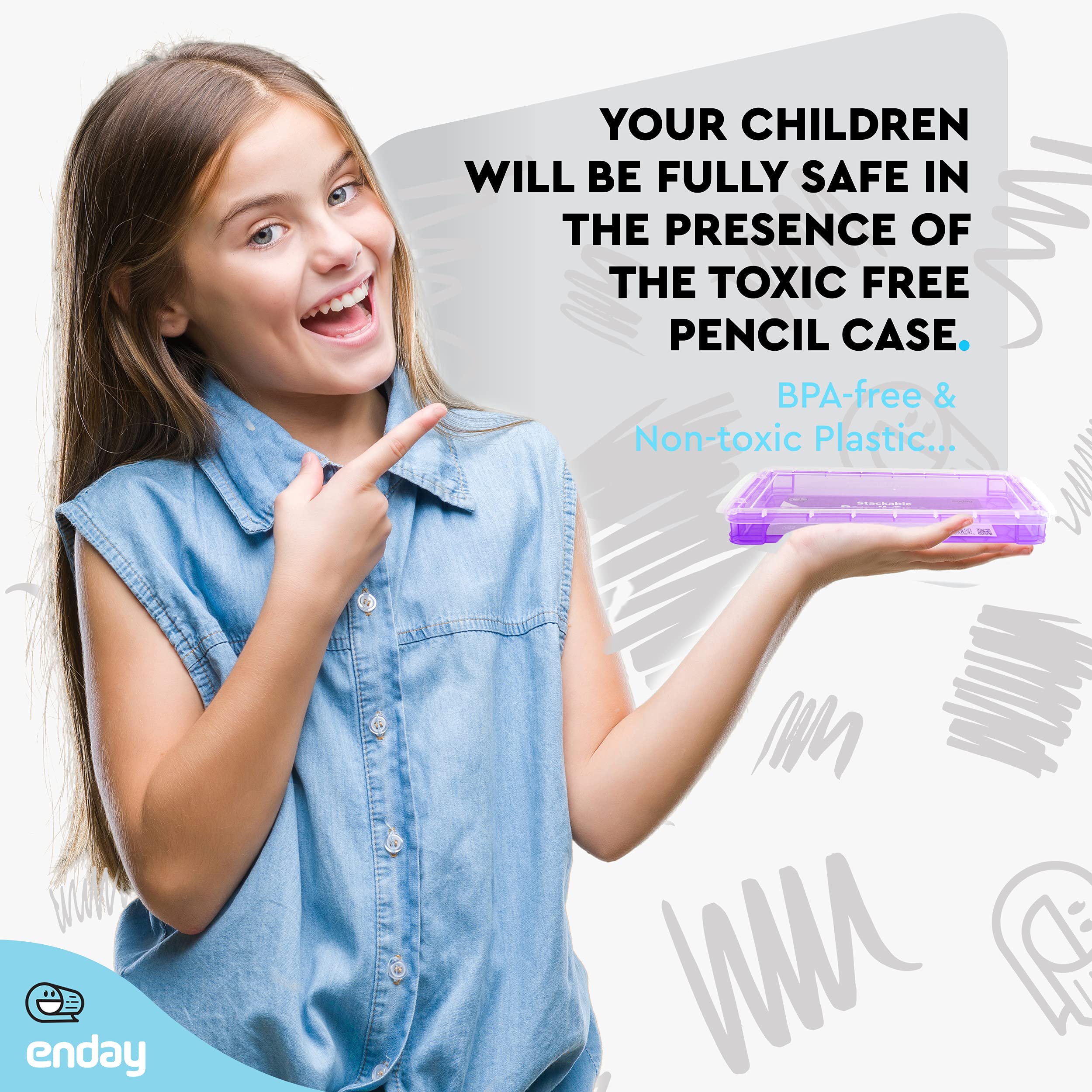 Enday Plastic Stackable Pencil Case - Large Capacity School & Office Supplies Organizer (Purple, Blue, Grey, Pink, Red, Green) - 80 Pack | Perfect for Students, Teachers & Office Workers