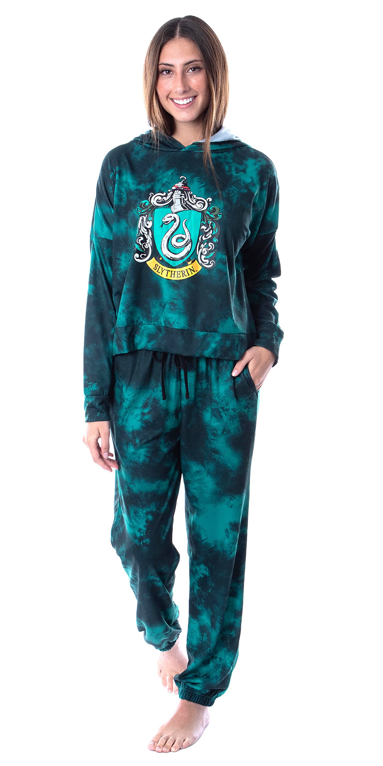 Harry Potter Hogwarts Houses Tie-Dye Hoodie & Joggers Set for Women - Gryffindor, Slytherin, Hufflepuff, Ravenclaw - Cozy Lounge Wear & Halloween Costume Outfit