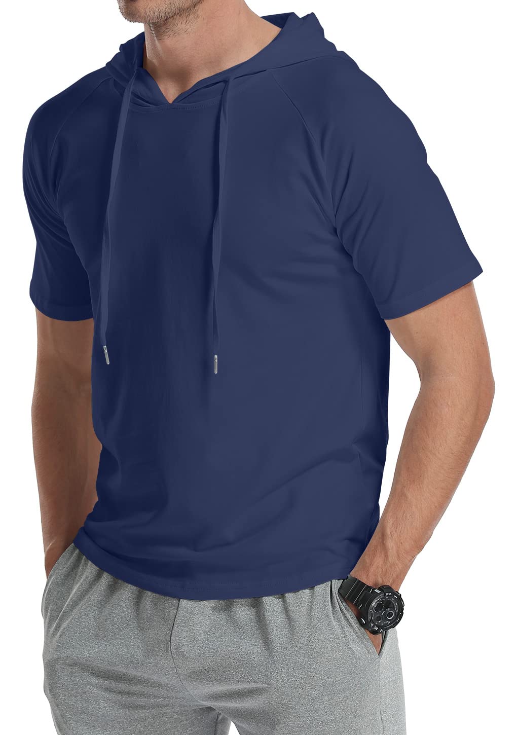 KUYIGO Men's Short Sleeve Hooded T-Shirt - Athletic Lightweight Pullover Sweatshirt for Casual Wear & Gym Workouts | Breathable & Comfortable
