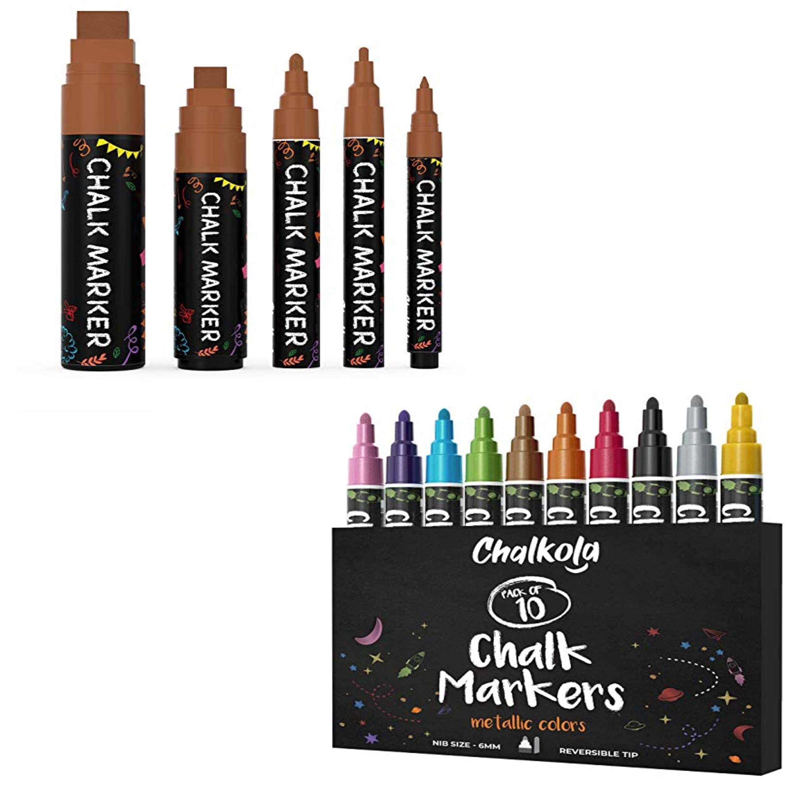 Premium 5-Pack Brown Chalk Markers with Metallic Finish - Ideal for Chalkboard Art, DIY Projects, and Restaurant Menu Boards