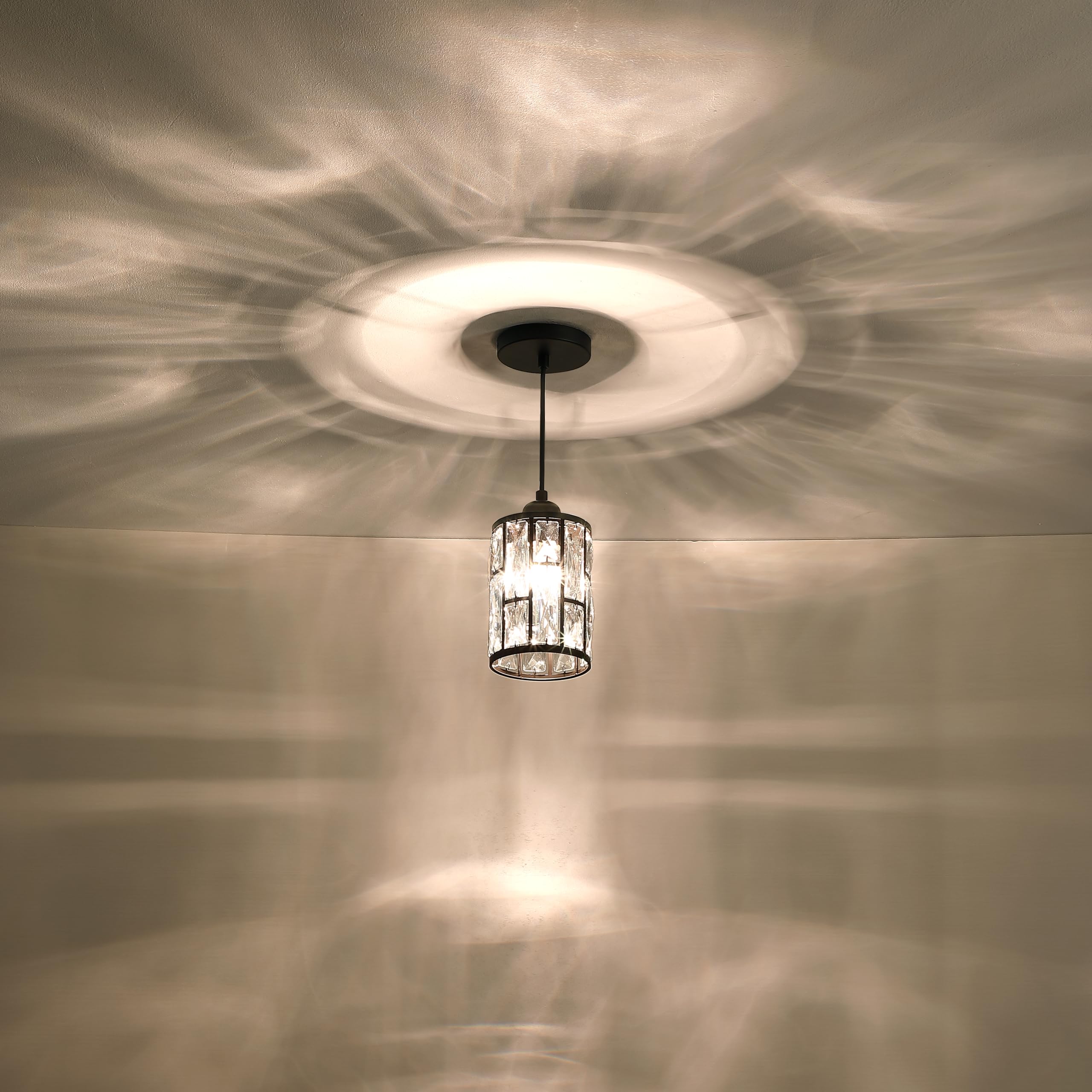 2 Pack Black Modern Crystal Metal Shade Pendant Lights - 5.4