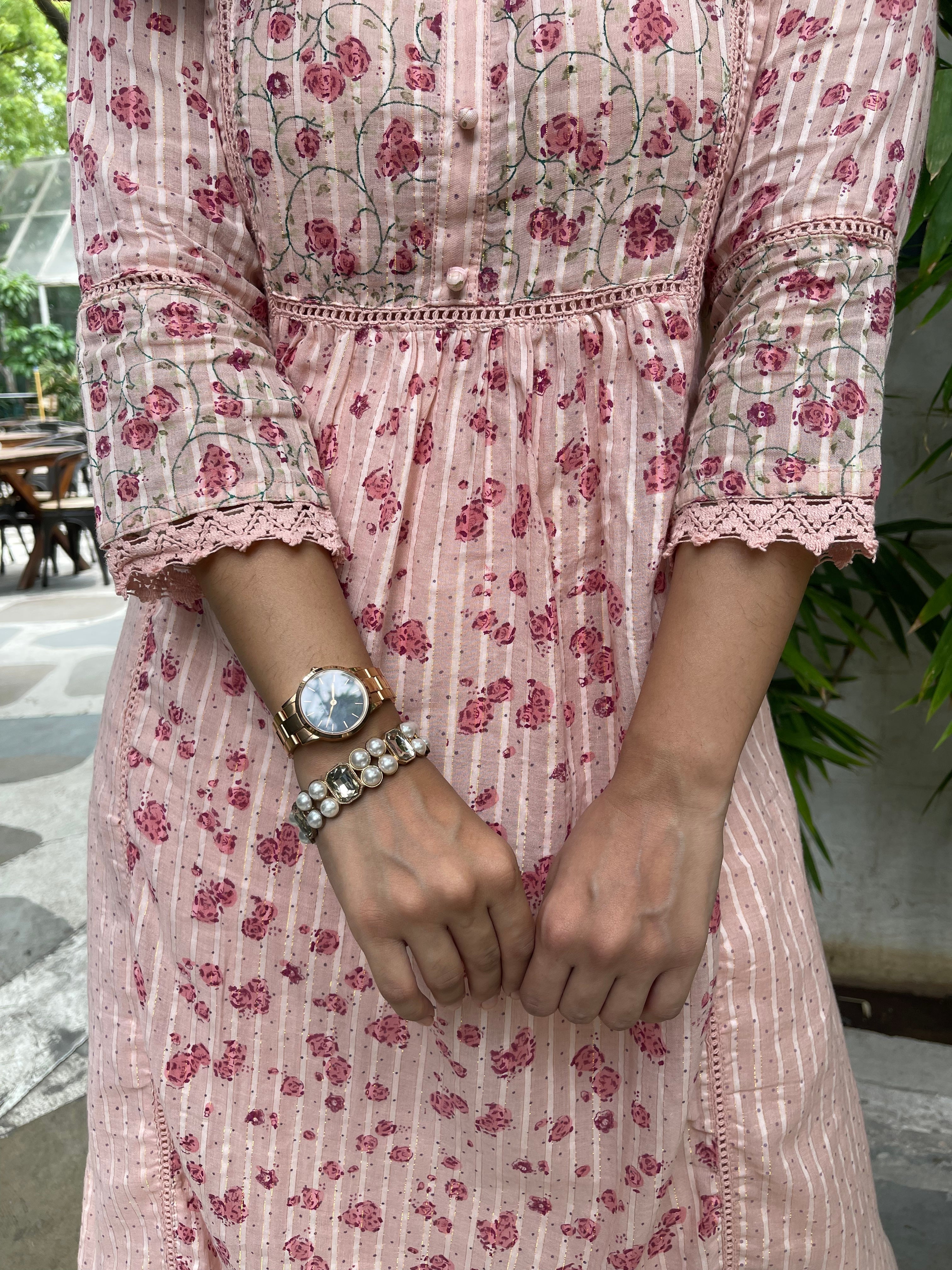 Stylish Pink Cotton Block Print Maxi Dress for Women - Boho Summer Beach Dress for Vacations & Outdoor Parties