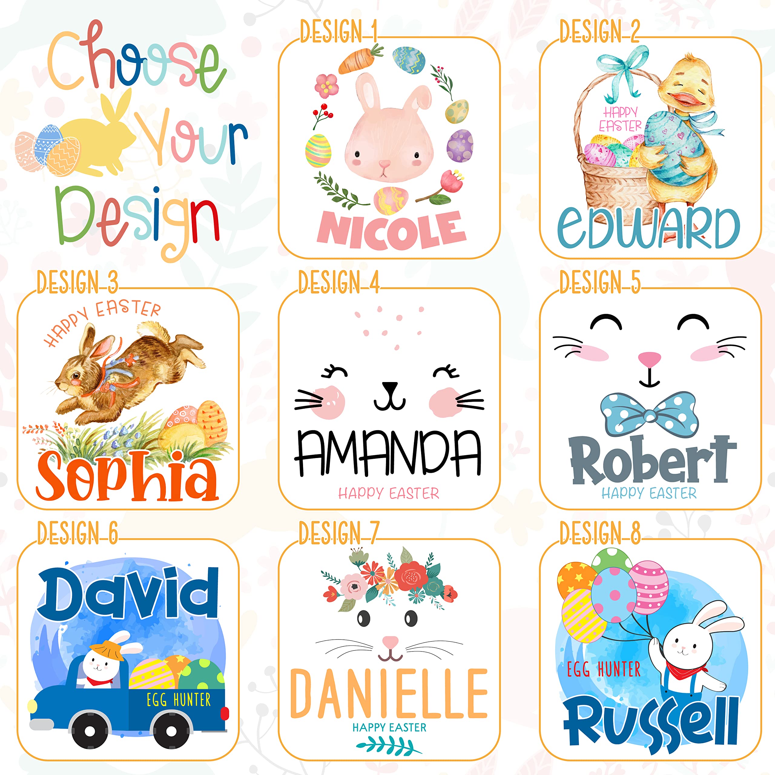 Personalized Easter Basket Set of 2 for Girls & Boys - Custom Name, Blue/Pink Bunny Ears, 8 Design Options - Easter Egg Tote Bags with Handle - Perfect for Easter Egg Hunts, Candy Storage & Kids Easter Gifts
