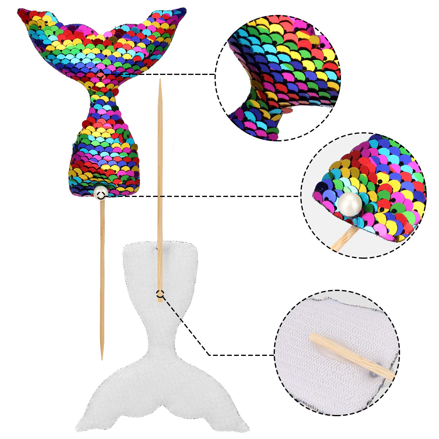 12-Piece Mermaid Cupcake Toppers - Sequin Under the Sea Cake Decorations with Mermaid Tail Toothpicks for Birthday, Wedding & Party Favors - Perfect for Ocean-Themed Celebrations and Dessert Displays