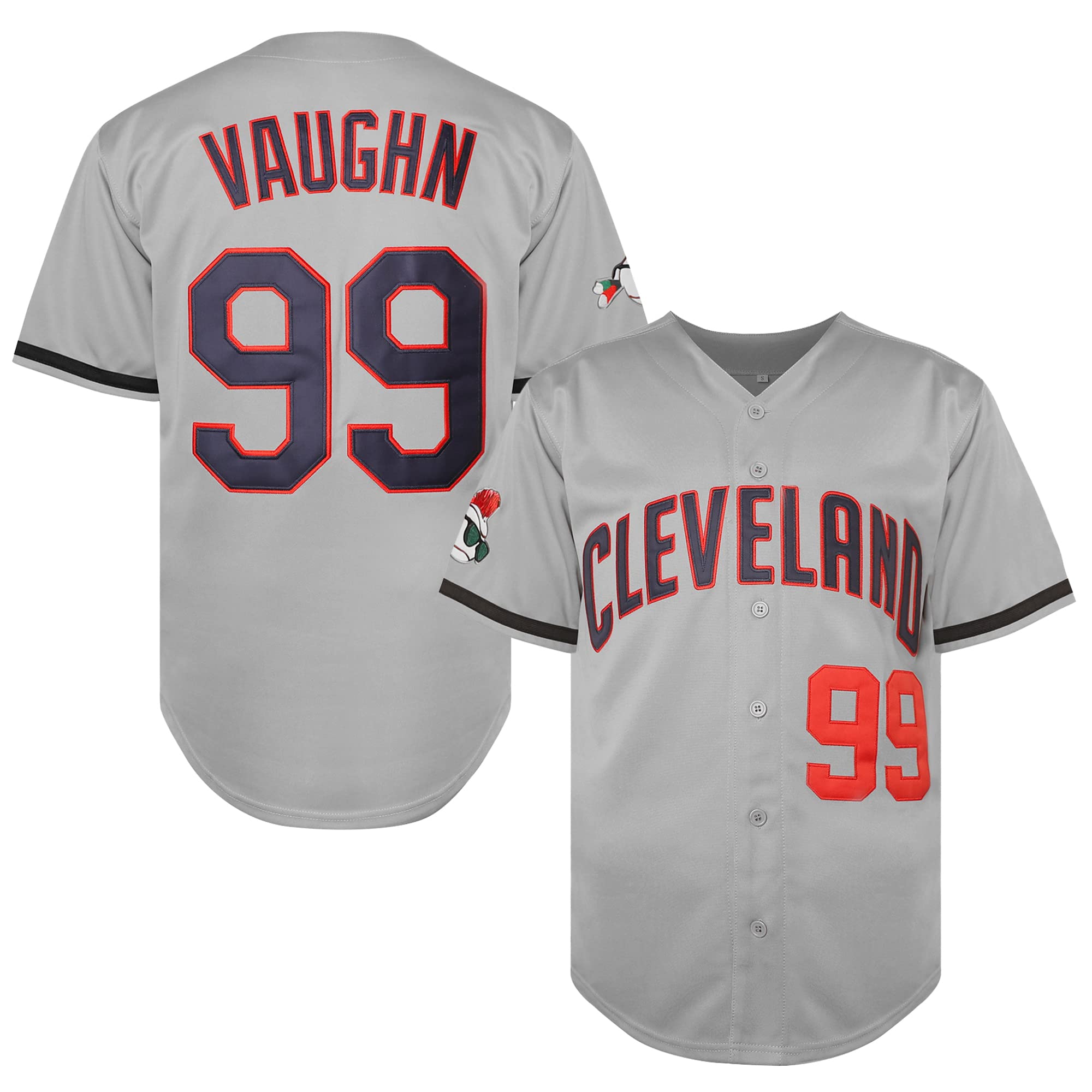 Vintage 90s Ricky Vaughn 99 Baseball Jersey for Men - Stitched Movie Fan Shirt in Navy, Grey & White | Hip Hop Fashion & Sports Apparel for Baseball Games, Halloween Costumes & Retro Outfits