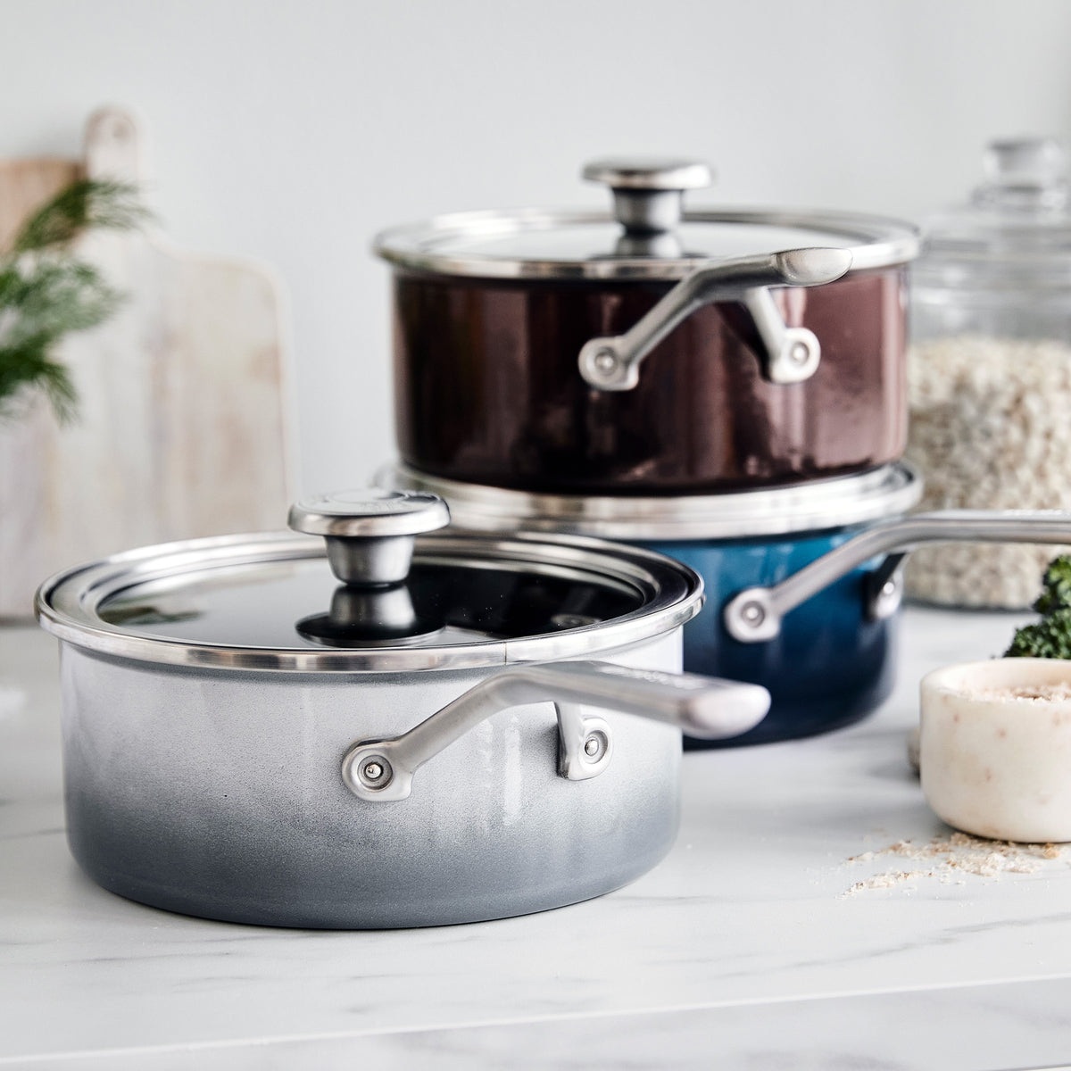 Premium Merten & Storck 2.5 Quart Enameled Steel Core Saucepan with Glass Lid - Durable Cloud Gray Cookware for Sauces, Soups & Pasta | Perfect for Gas, Electric & Induction Stovetops | Ideal for Home Cooking & Professional Kitchens