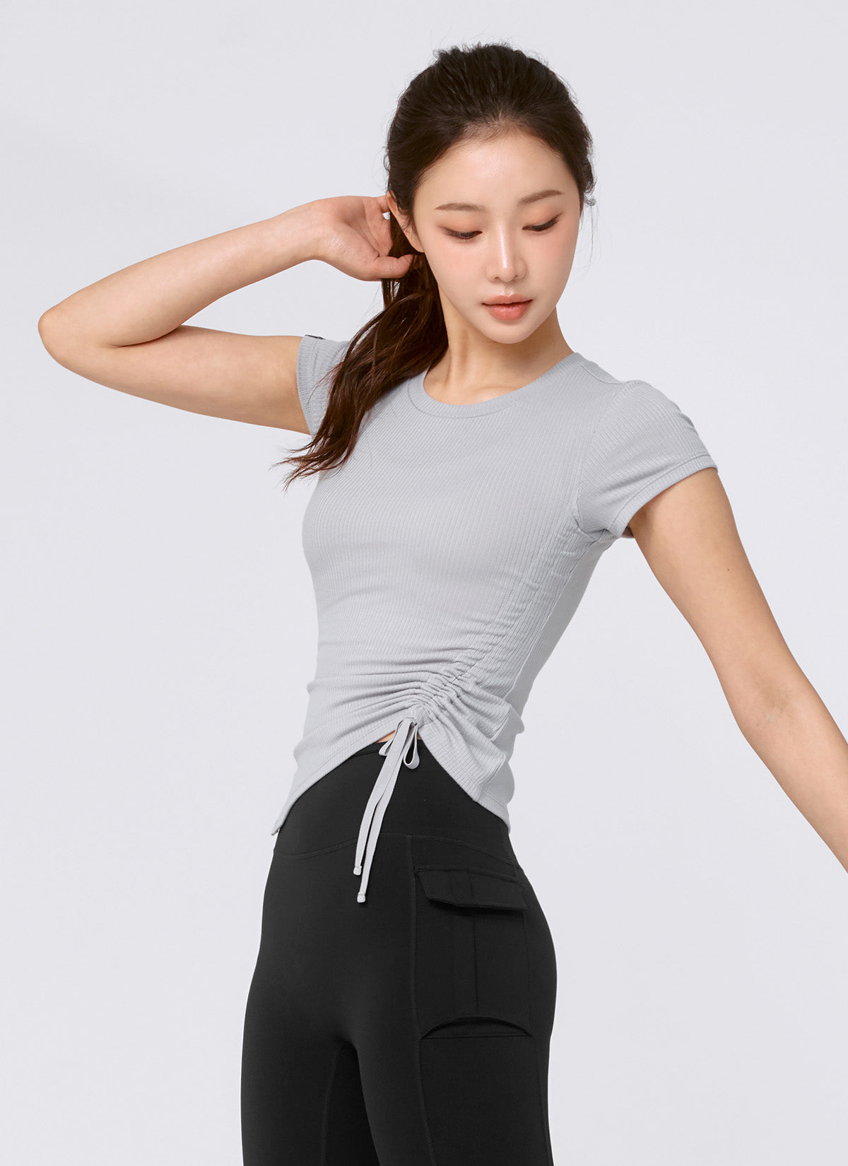 Soft Ribbed Side String Short Sleeve T-Shirt for Women - Casual Summer Top with Adjustable Ties - Perfect for Beach, Yoga, and Everyday Wear