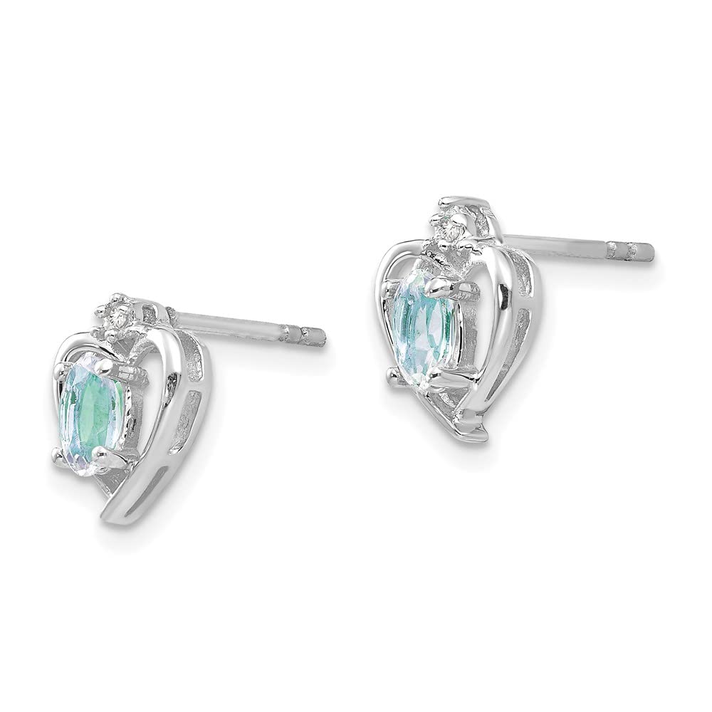 14K White Gold Aquamarine and Diamond Stud Earrings for Women - Elegant Fine Jewelry Gift for Her - Perfect for Weddings, Anniversaries & Special Occasions