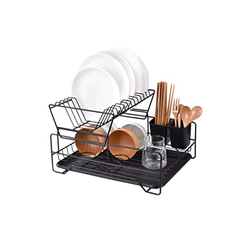 KGEZW 2-Tier Detachable Dish Drying Rack with Drip Tray & Utensil Holder - Space Saving Kitchen Organizer for Countertop - Perfect for Small Kitchens, Apartments & RVs