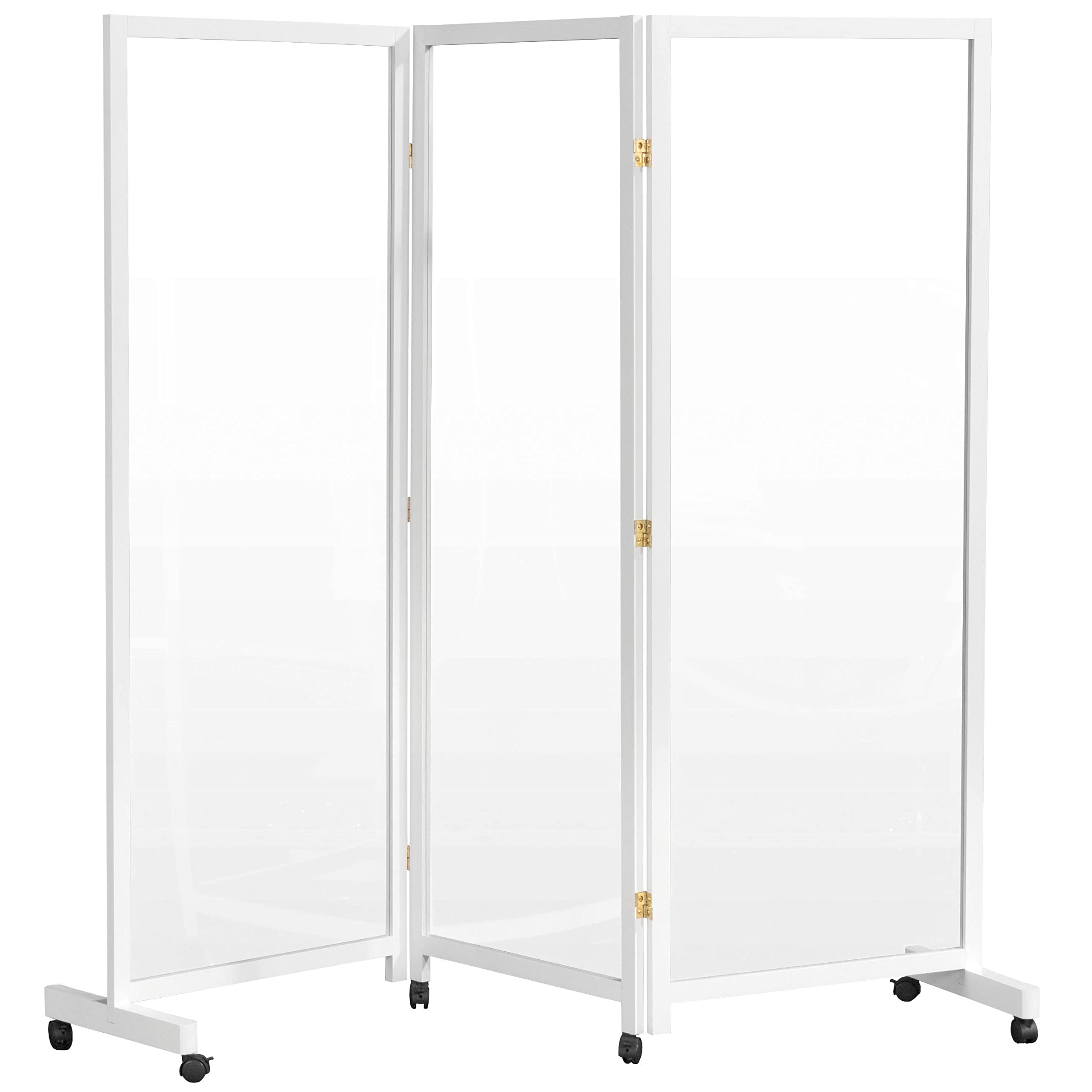 5.75 ft Tall Clear Plastic Partition on Wheels - Mobile Room Divider for Office, Classroom & Retail - White Privacy Screen with Wheels for Easy Movement