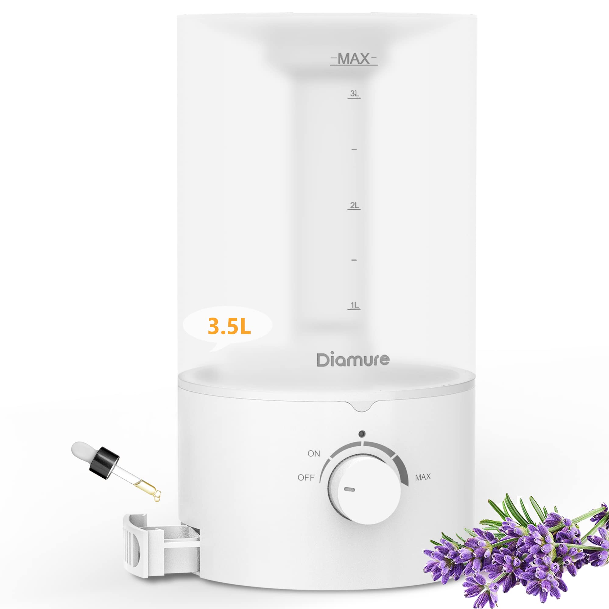 3.5L Ultrasonic Cool Mist Humidifier for Large Bedroom - Essential Oil Diffuser with Adjustable Humidity, 360° Rotation Nozzle, 30H Runtime & Auto Shut-Off - Perfect for Dry Air Relief in Home, Office, Nursery and Yoga Studio