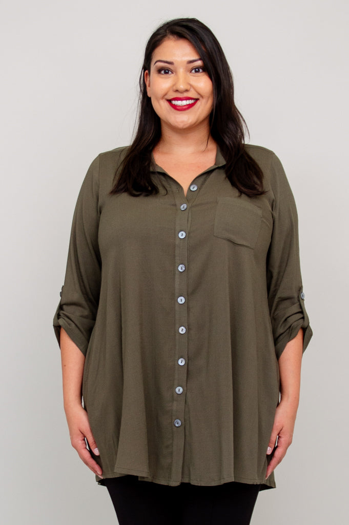 Celine Women's Khaki Linen Bamboo Blouse - Elegant Casual Shirt for Work, Office, and Summer Outfits