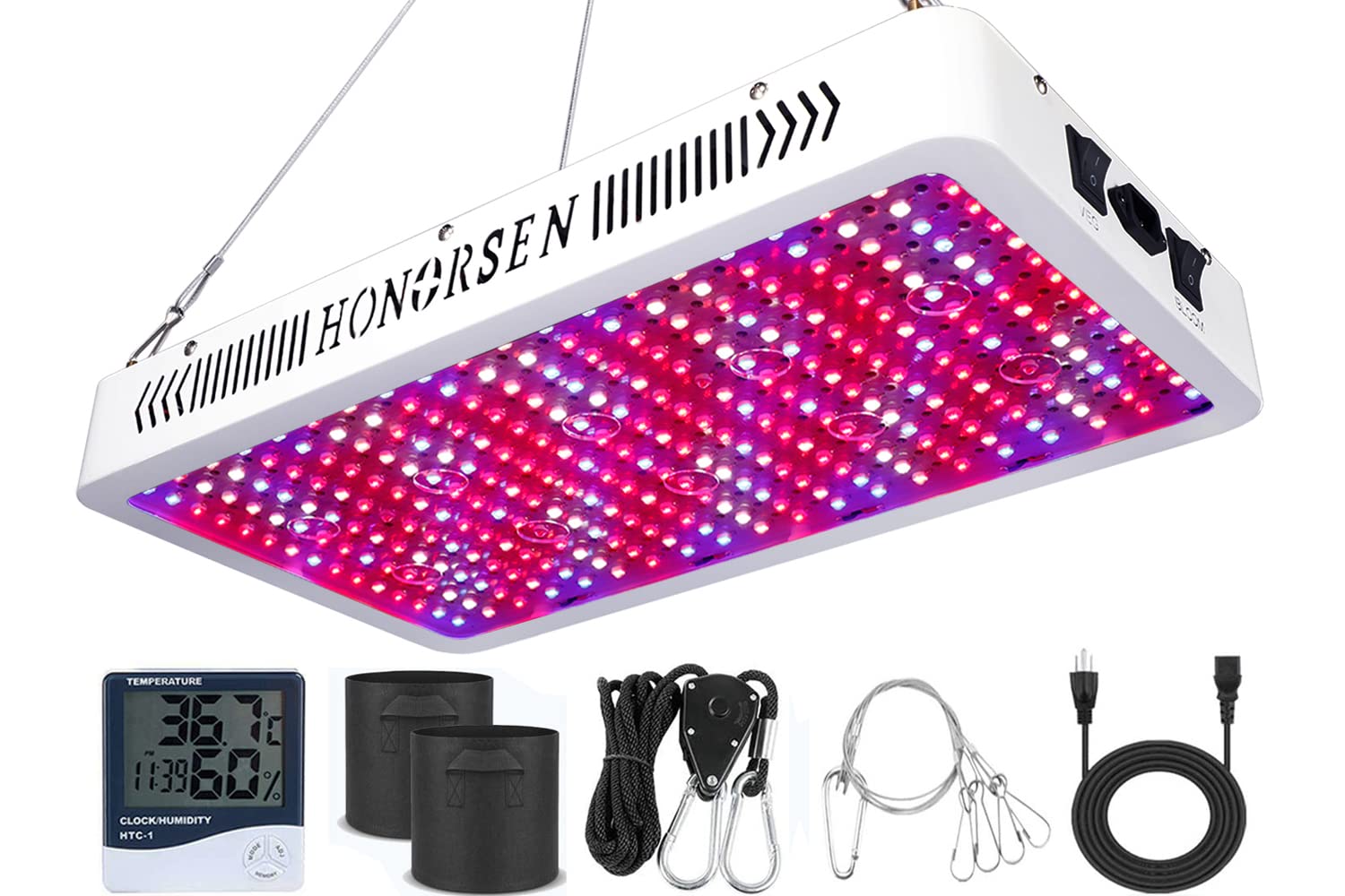 HONORSEN 3000W Full Spectrum LED Grow Light with Double Switch - 300Pcs 10W LEDs for Hydroponic Indoor Plants, Vegetables, and Flowers - Perfect for Home Gardening, Greenhouse, and Indoor Farming