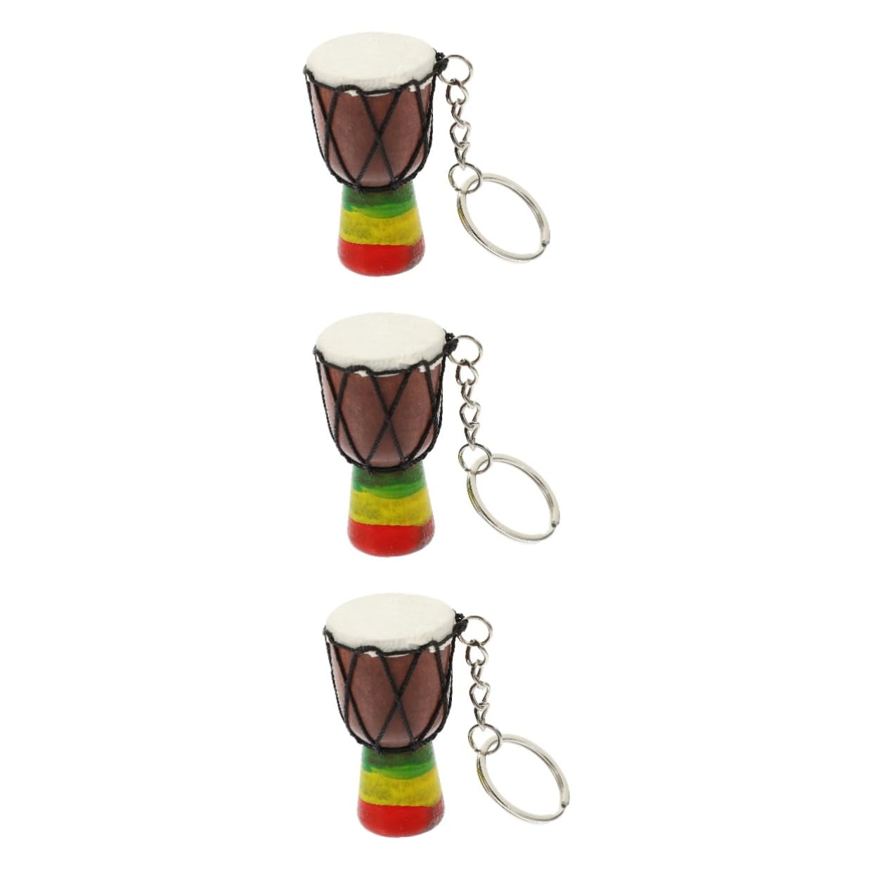 3Pcs Mini Djembe Keychain - Solid Wood Percussion Instrument Charm, Musical Gift Keyring for Travel, Handbag, Backpack Decoration