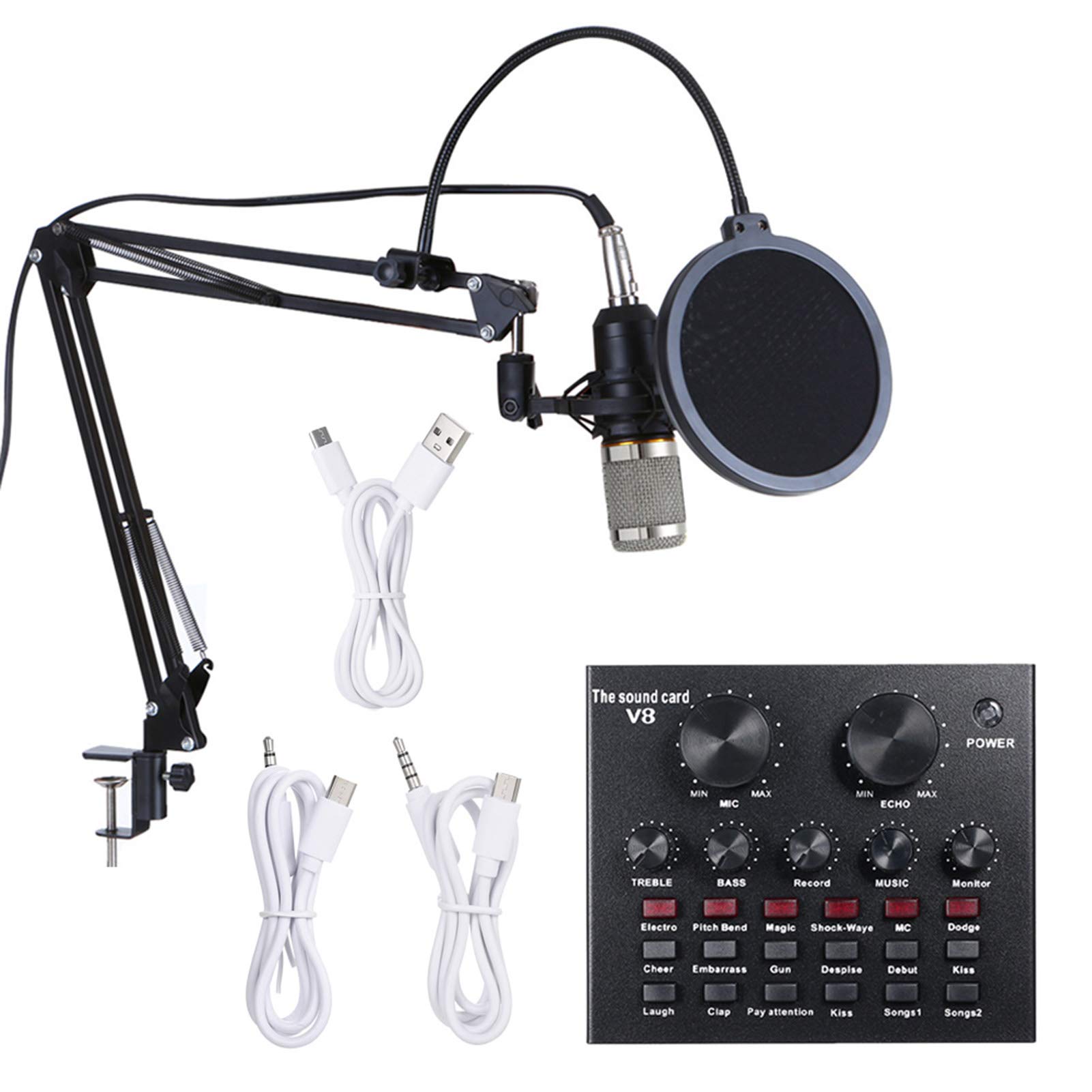 Fesjoy BM800 Condenser Microphone Kit with Live Sound Card - Professional USB Studio Mic for PC, Streaming, Podcasting & Recording | Adjustable Volume, Audio Mixer | Perfect for Gaming, YouTube, Twitch & Voice Overs