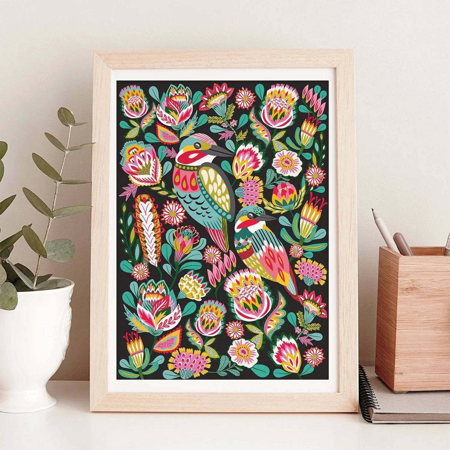 Kingfisher Birds Australian Wall Art Print - Vibrant Wildlife Home Decor for Living Room, Bedroom & Office | Nature-Inspired Canvas Painting