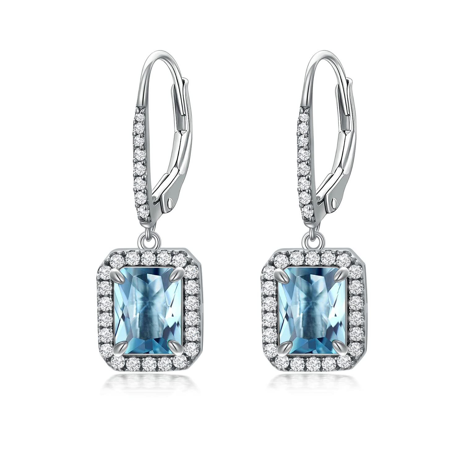 18K White Gold Plated S925 Sterling Silver 9x7mm Emerald Leverback Dangle Earrings for Women - Perfect Birthday, Anniversary & Mother's Day Gifts for Her, Mom & Ladies - Elegant Jewelry for Parties, Weddings & Special Occasions