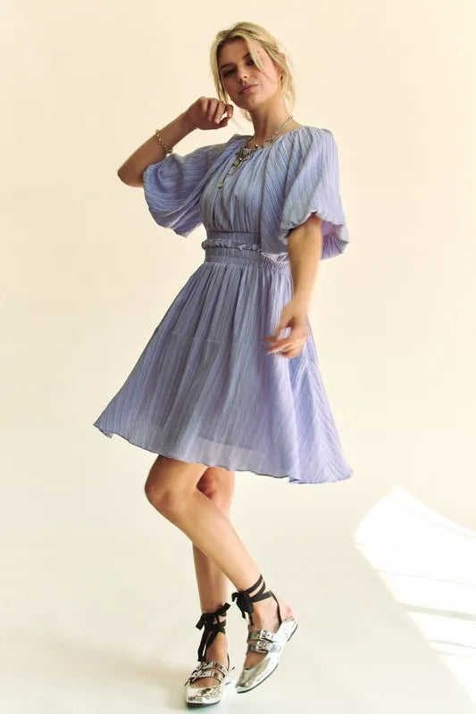Lavender Back Button Puff Sleeve Mini Dress for Women | Summer Beach Resort Outfit | Perfect for Vacation, Wedding Guest & Date Night