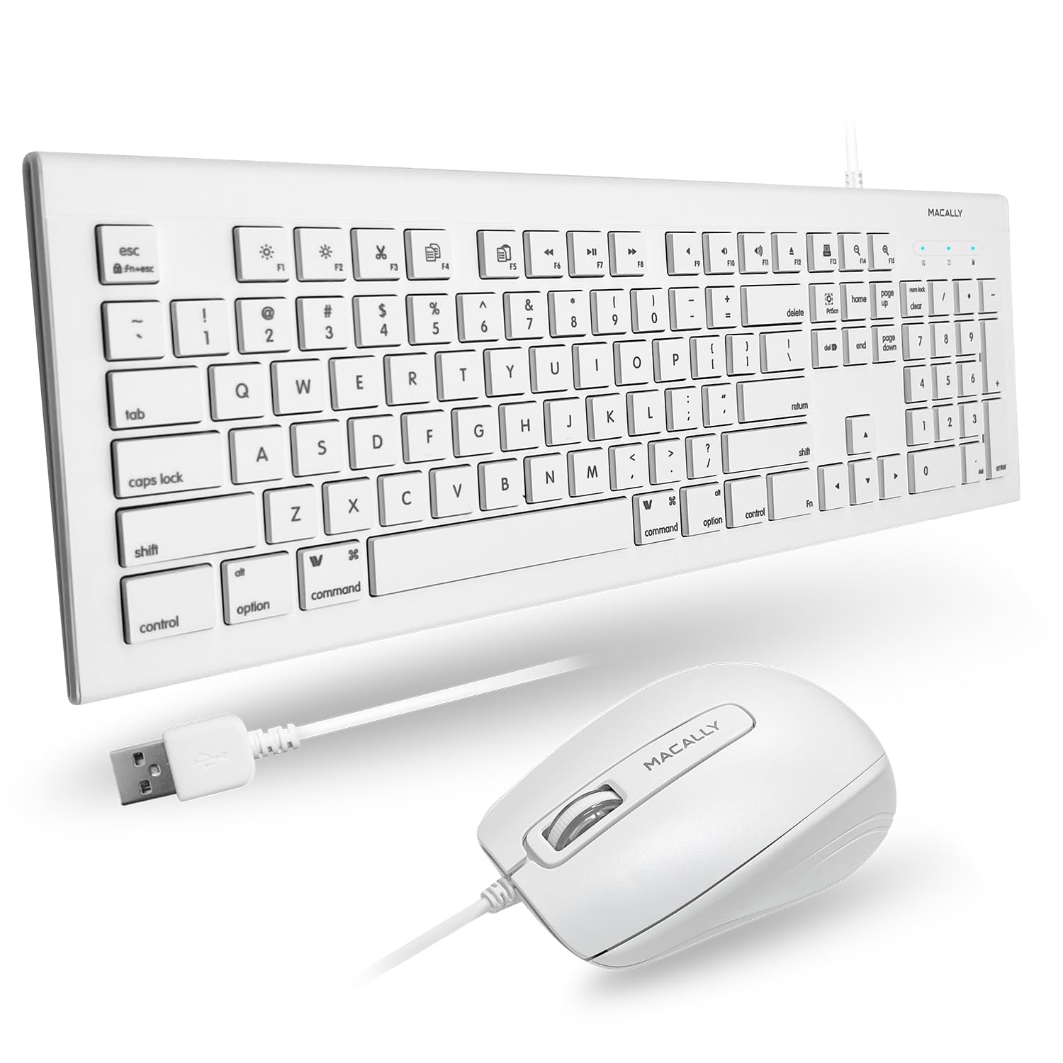 Macally 104-Key USB Wired Keyboard and Mouse Combo with Apple Shortcut Keys - Compatible with Mac, iMac, MacBook & Windows PC (MKEYECOMBO) - White - Perfect for Home Office, Gaming & Productivity Workstations