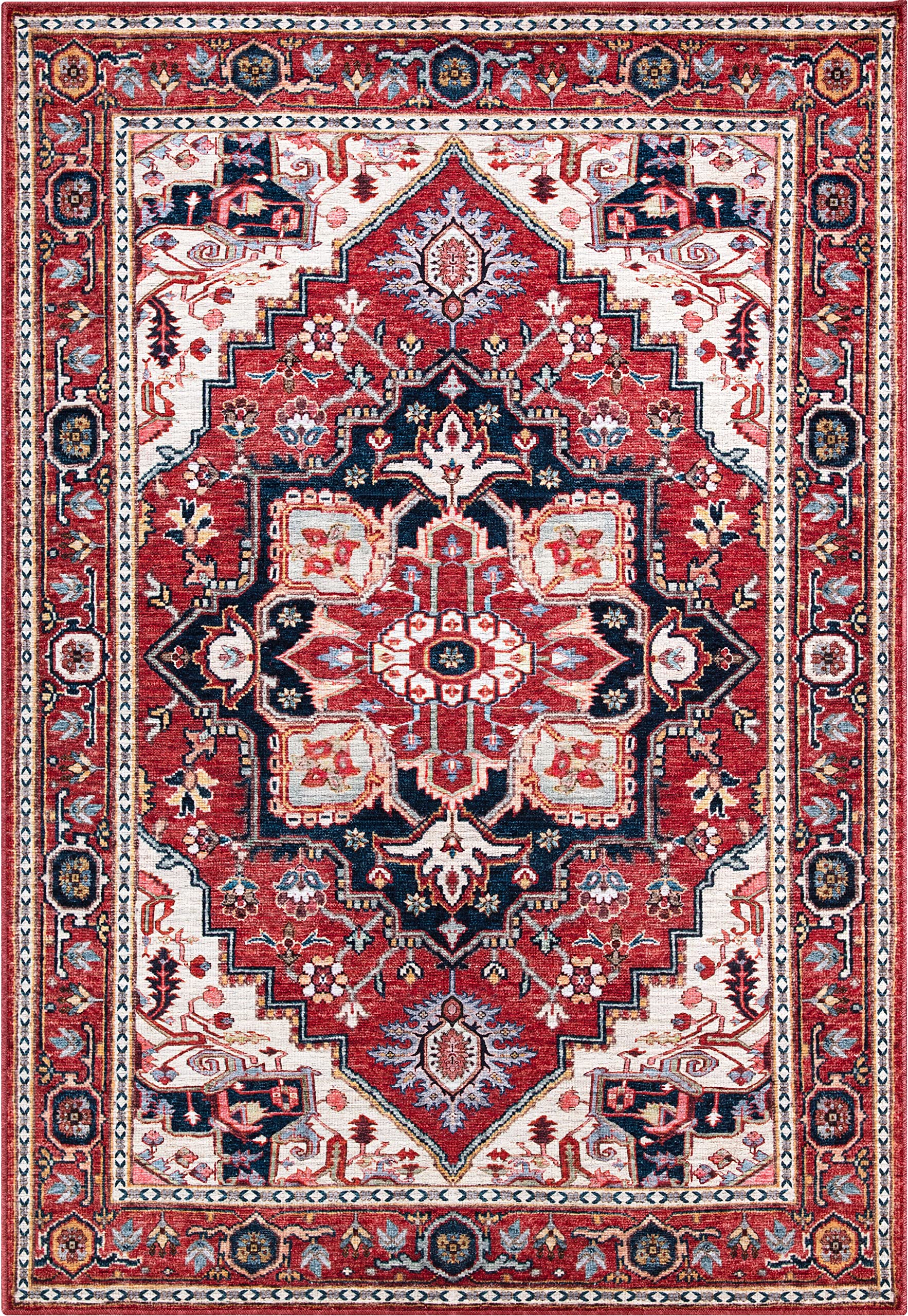 Abani 5' x 8' Red Traditional Rectangular Area Rug - Machine Washable Polypropylene, Stain Resistant & Non-Shedding Large Rug for Living Room, Bedroom, Dining Room & Home Decor