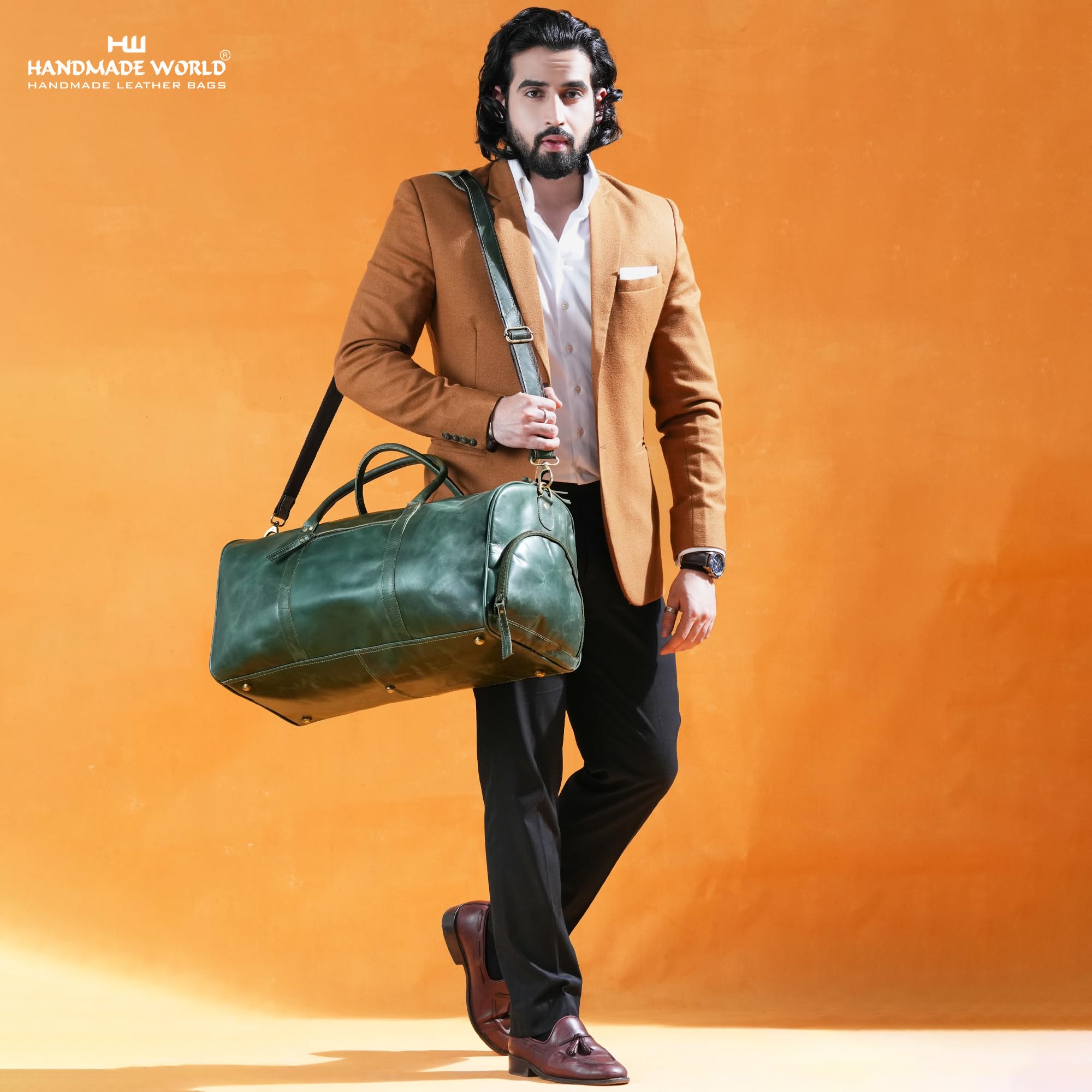 Premium Handmade Full Grain Buffalo Leather Weekender Bag - Durable Travel Duffel for Gym, Sports & Overnight Trips - Spacious Tote with Shoe Compartment - Ideal for Men & Women (Green) - Perfect for Business Travel, Weekend Getaways & Gym Workouts