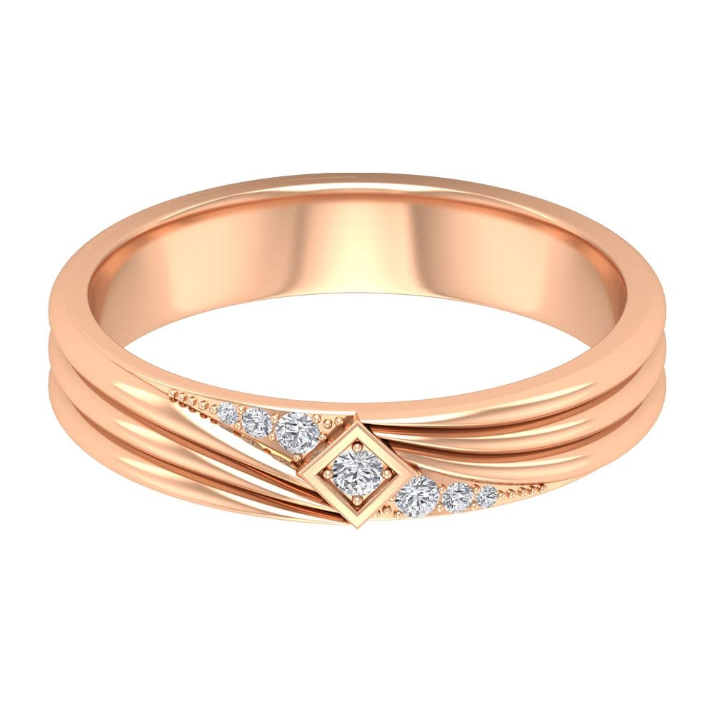 14K Solid Gold Diamond Band Ring for Men - Elegant Carved Wedding Band, Anniversary Gift, Promise Ring - Perfect for Engagements, Weddings & Special Occasions