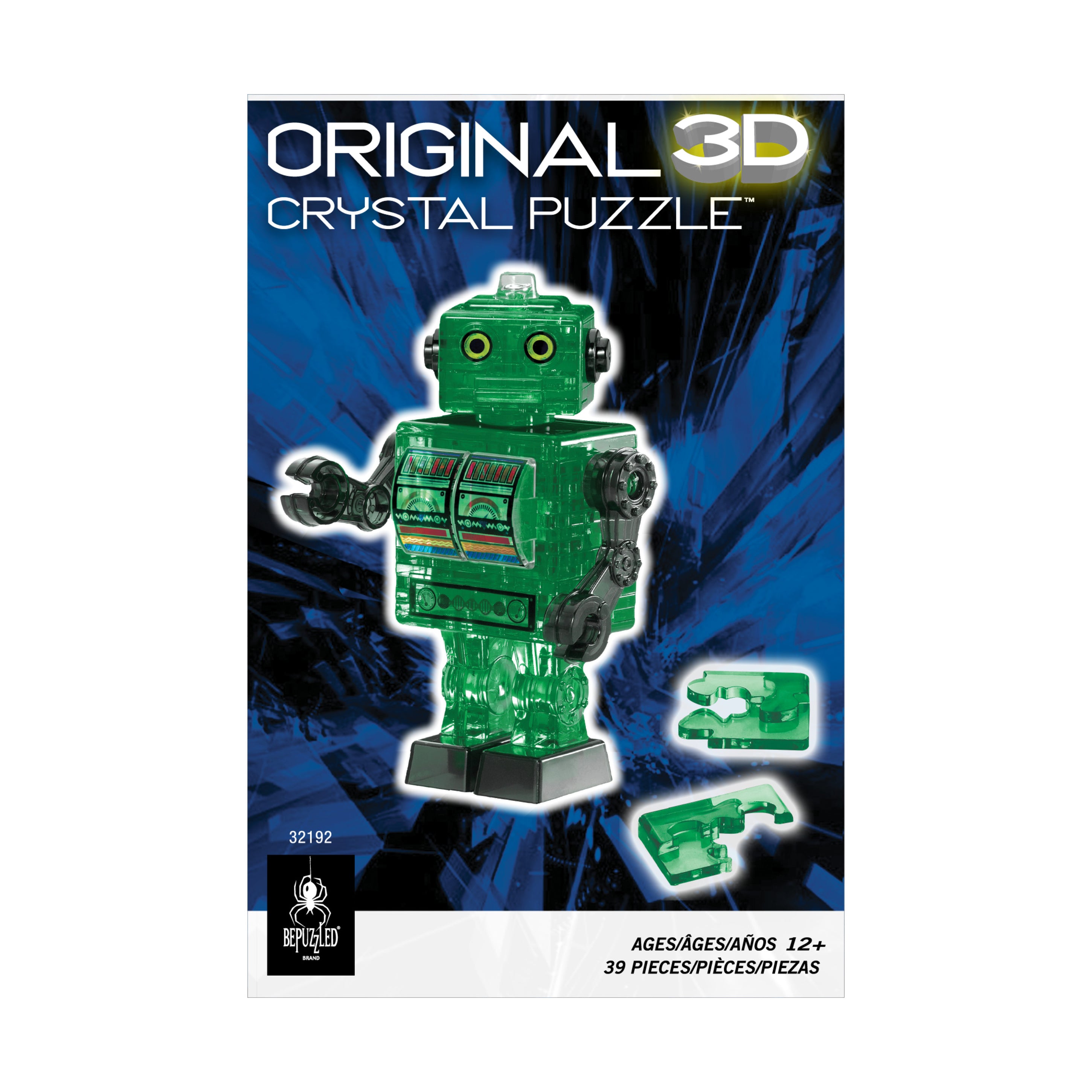 BePuzzled 3D Crystal Puzzle - Tin Robot (Green), 39 Piece Brain Teaser Puzzle for Adults & Teens | Fun STEM Toy for Family Game Night & Educational Gift Idea