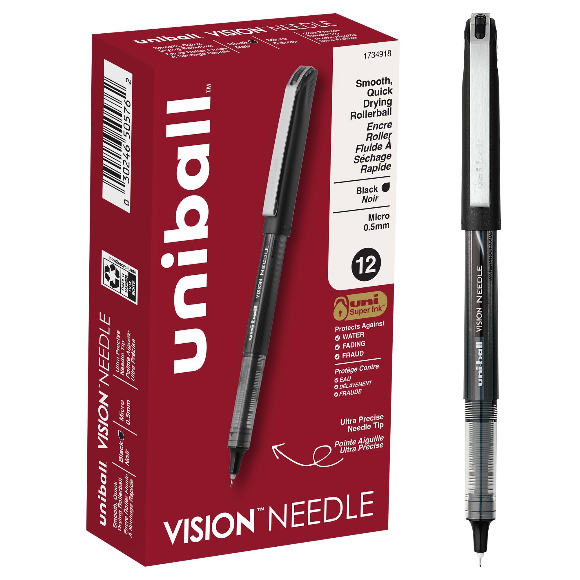 Sanford Rollerball Pen with Soft Grip & Needle Tip - 0.5mm Fine Point Black Ink (SAN1734918) - Perfect for Office Work, Note Taking & Smooth Writing