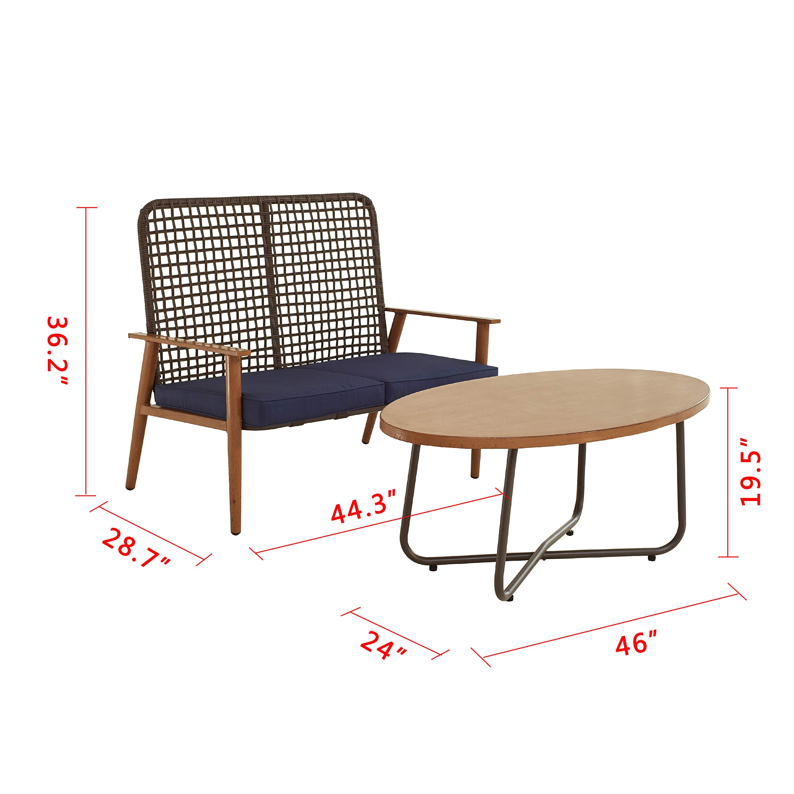 PatioFestival 2-Piece Outdoor Loveseat Set with Coffee Table - Wood Grain Finish Bistro Furniture for Lawn, Porch, Garden & Poolside - Perfect for Relaxing & Entertaining (Large, Blue)