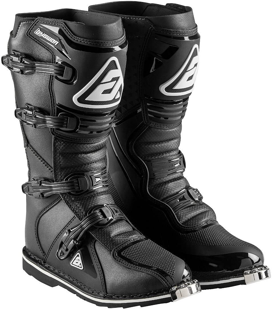 Answer Racing AR1 Motocross Boots - Black, Size 11 (1 Pair) - Durable Powersports Protection Gear for MX Racing & Off-Road Riding